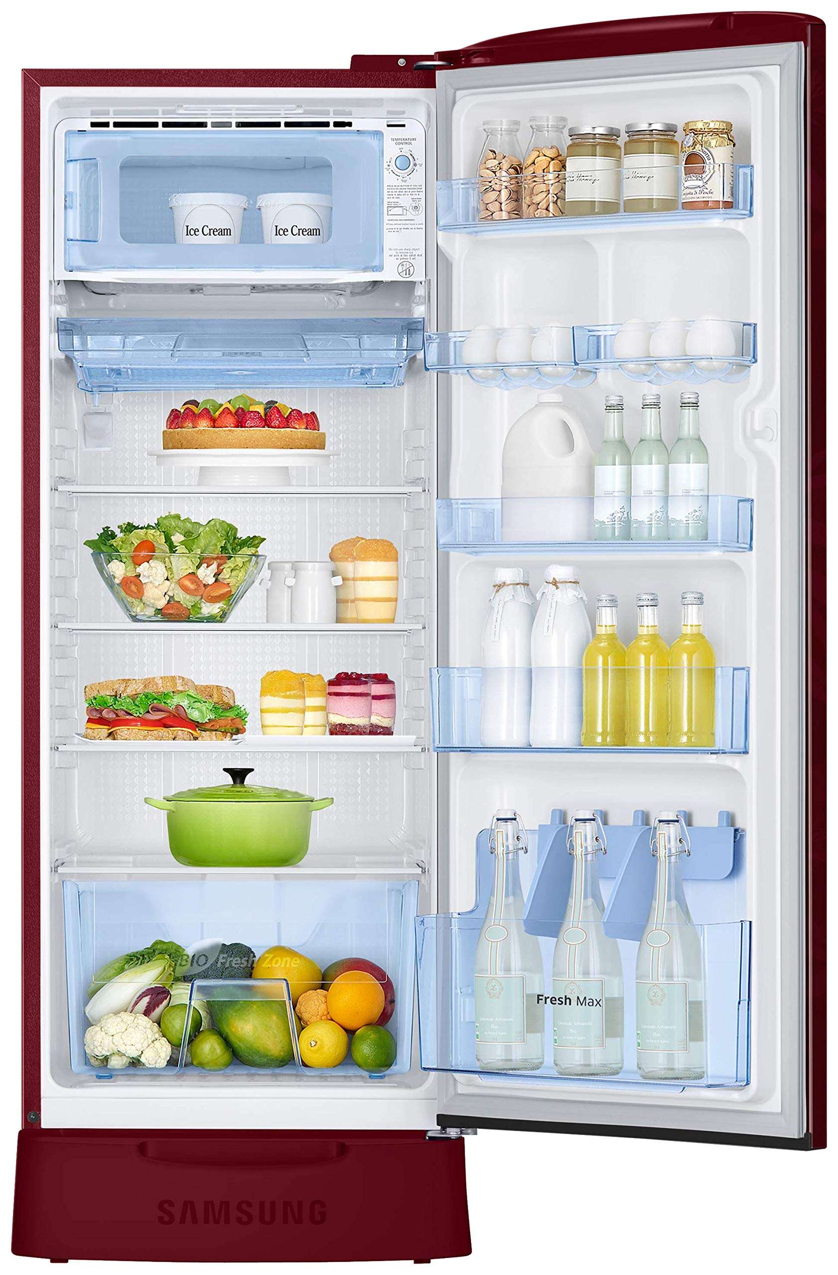 Samsung 230 L 3 Star Inverter Direct-Cool Single Door Refrigerator (RR24T285Y6R/NL, Base Stand with Drawer, Mystic Overlay Red, 2022 Model) 4