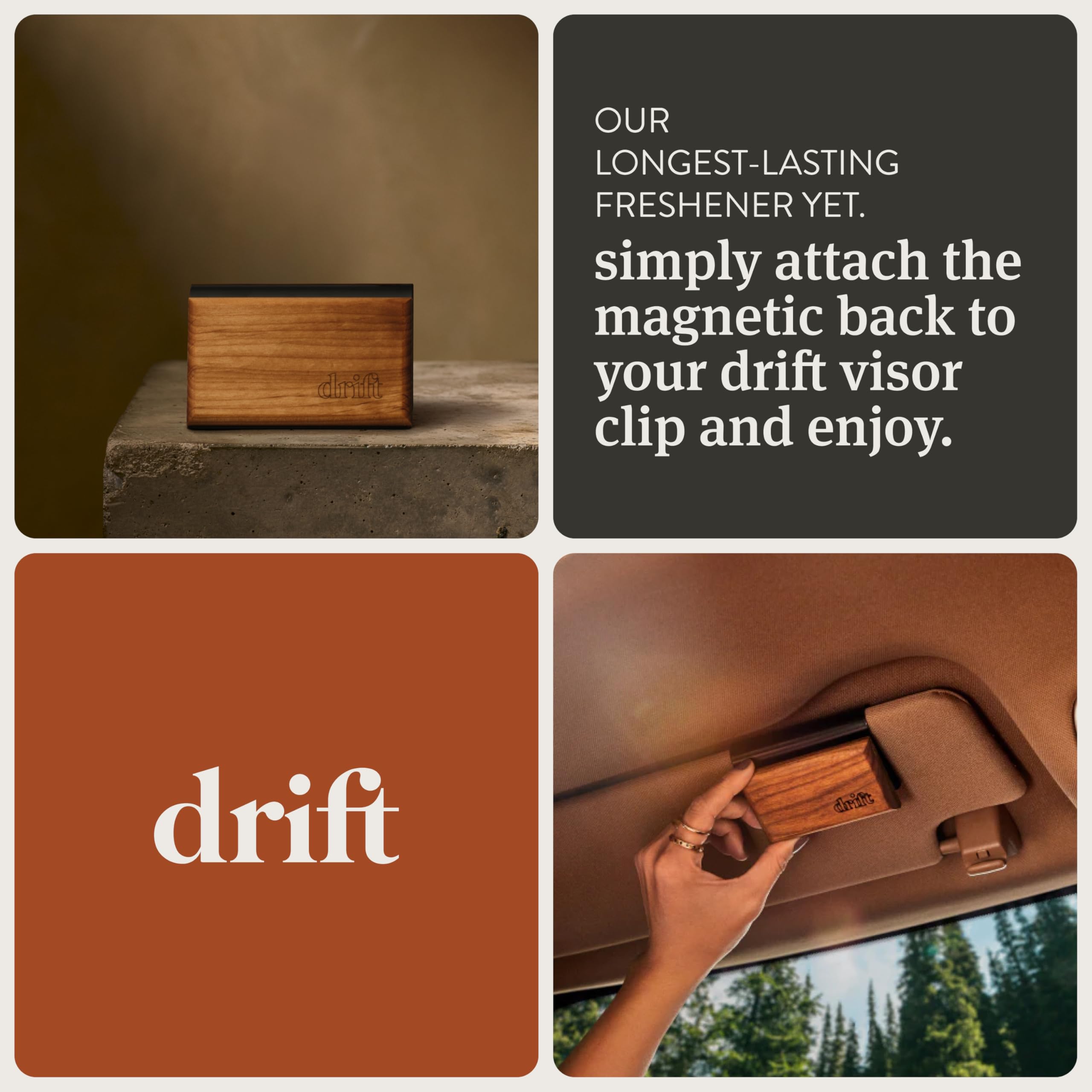 Drift Car Air Freshener - The Original Wood Air Freshener - Car Odor Eliminator - Long Lasting Scent - Metal Clip - Essential Oils - Clean Ingredients - Amber Scent 3 Pack Refill - NO CLIP INCLUDED 6