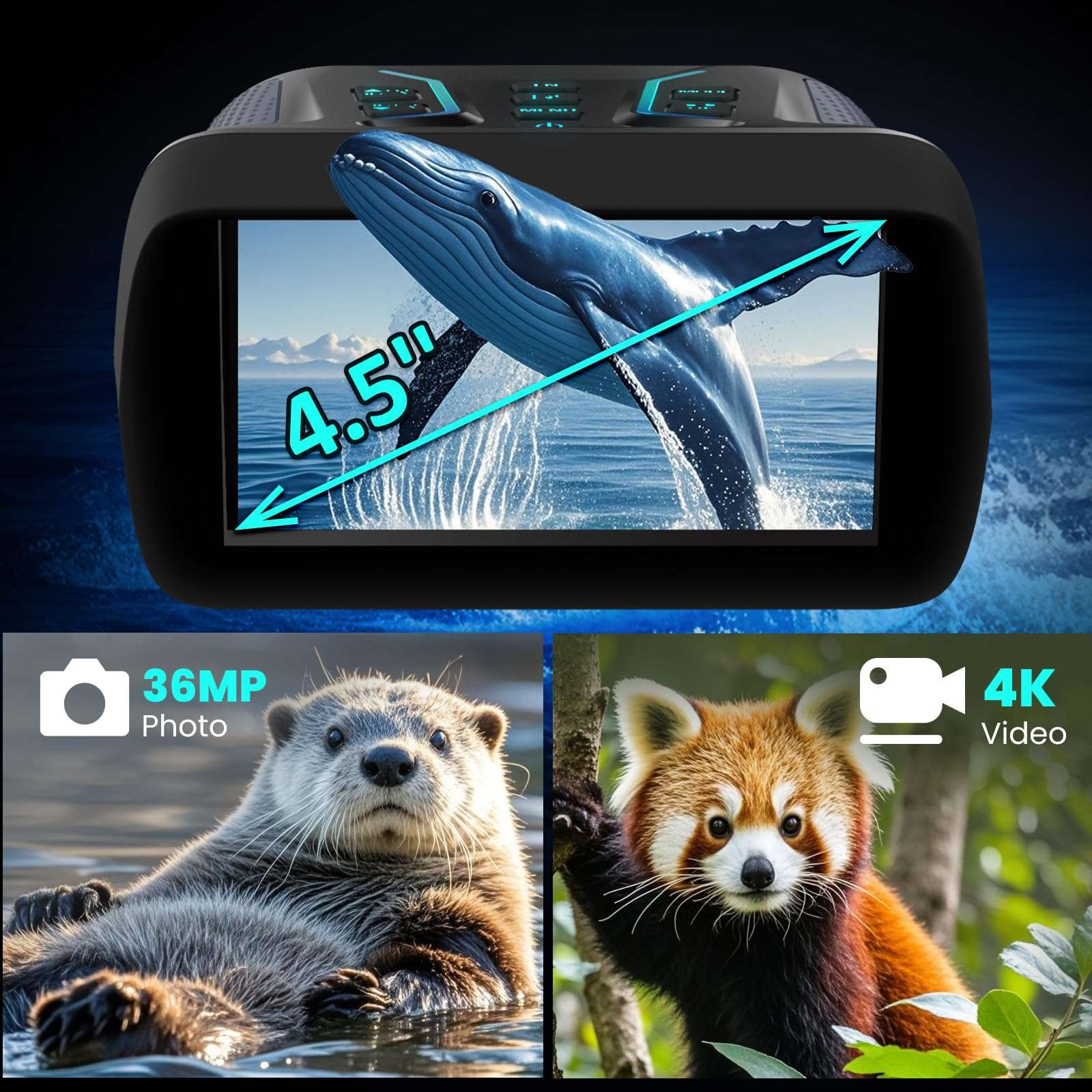 Night Vision Binoculars for Adults & Kids - 4.5'' Screen Infrared Night Vision Goggles Camera with Case, 4K Video & 36MP Photos, 8X Digital Zoom, 7-Level Infrared, 4500mAh Battery for Camping,Security 3