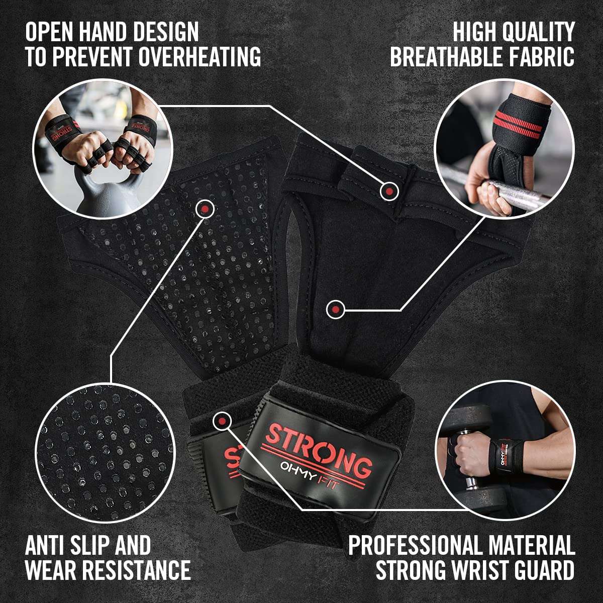 OHMY FIT All-in-One Wrist Wrap Glove: Elevate Your Workout with Ventilation, Callus Prevention & Wrist Support - 22" L x 3" W. Ideal for Powerlifting, Strength Training, Crossfit. (Small) 3