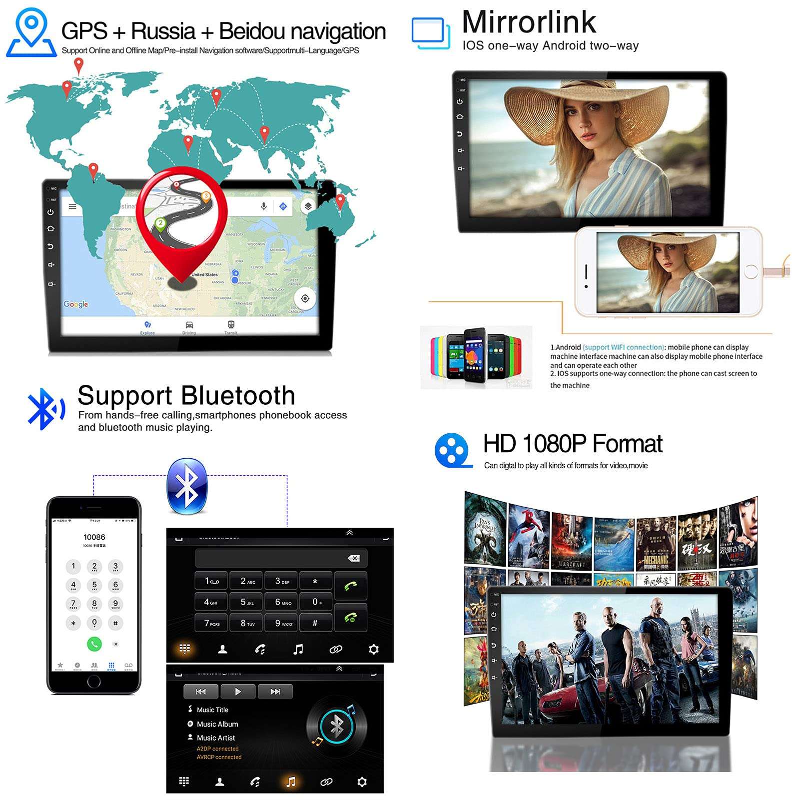 9 Inch Car GPS Multimedia Player Screen for Volkswagen Polo Sedan 2008-2018, Auto Bluetooth Multimedia Audio GPS Navigation System, Android 11 Support SWC Plug and Play 4