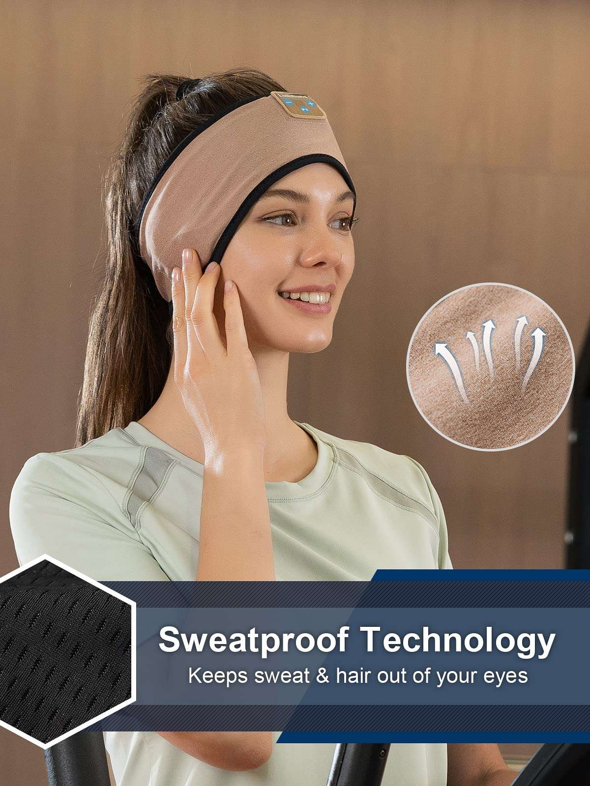 Sports Headband Headphones Wide Stretchy Non-Slip Moisture Desert Color Wicking Sweat Sleep Headbands for Men Women Sleeping Running Fitness Yoga Cycling 3