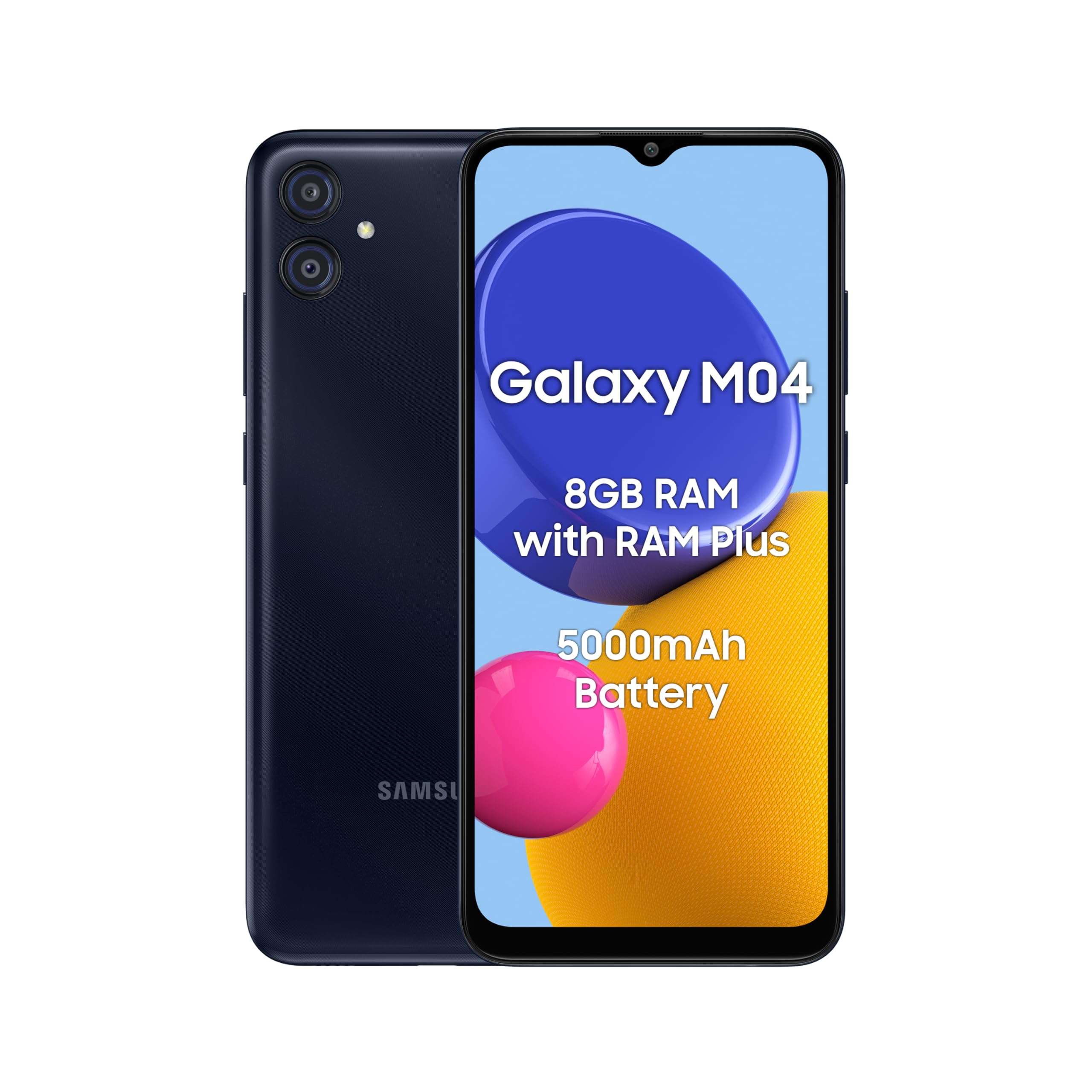 Samsung Galaxy M04 Dark Blue, 4GB RAM, 64GB Storage | Upto 8GB RAM with RAM Plus | MediaTek Helio P35 Octa-core Processor | 5000 mAh Battery | 13MP Dual Camera 2