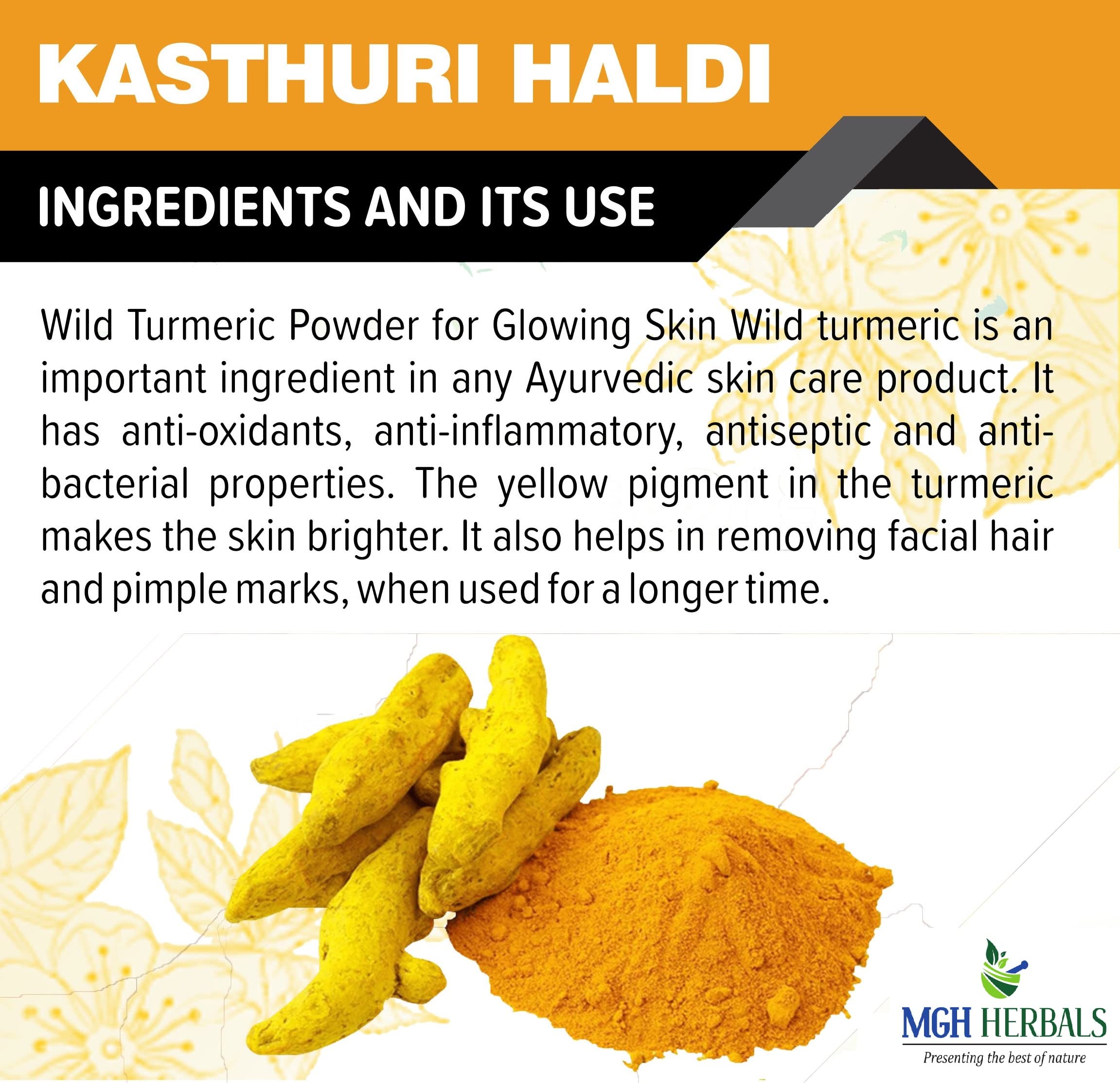 MGH Herbals Organic Kasturi Haldi Powder for face beauty (100 grams) | Wild turmeric powder for glowing skin| Kasturi Manjal | 100% Natural, Chemical-free, Perseverative-free, Non-GMO) 5