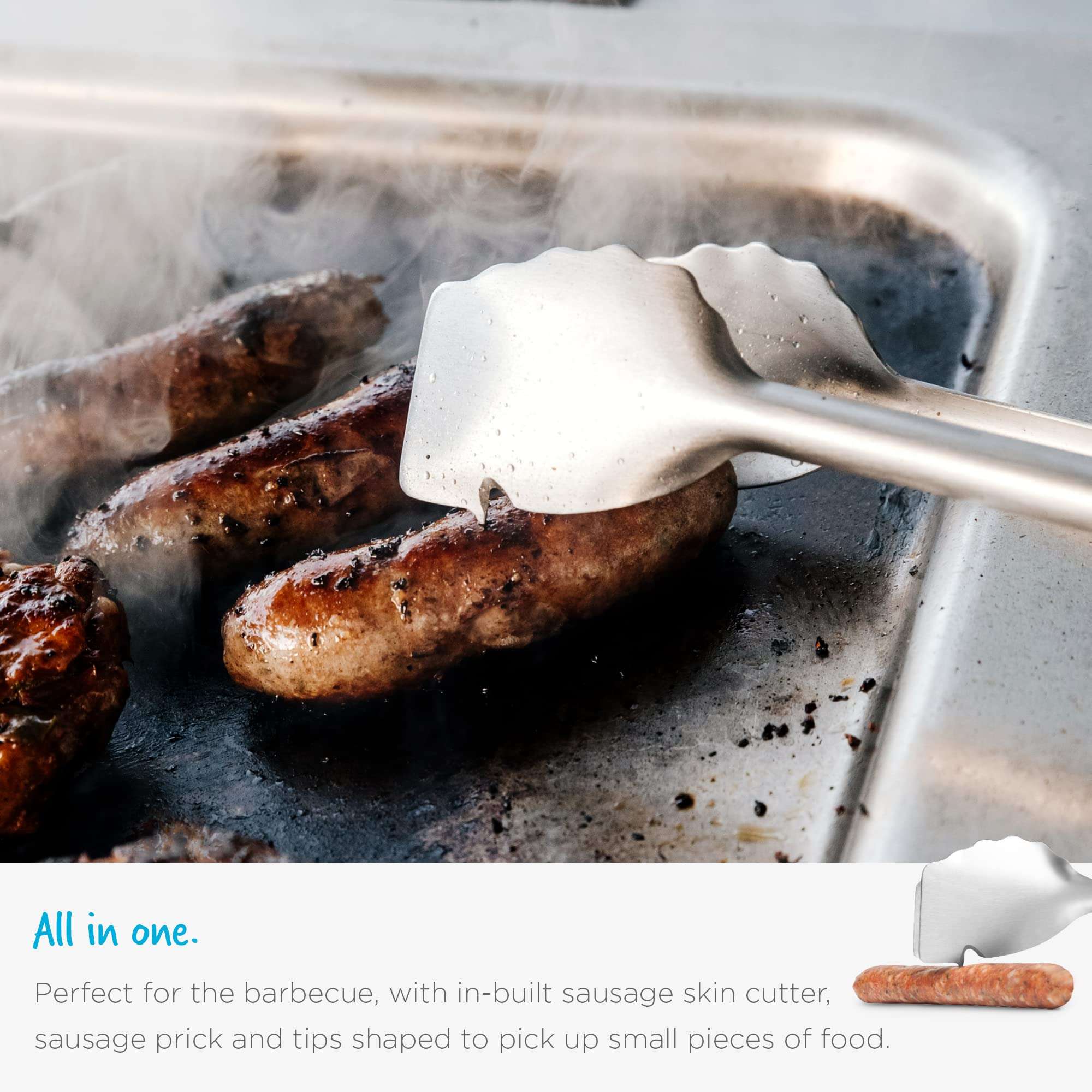 Dreamfarm BBQ Clongs Durable Barbecue Tongs with Click-Lock Open & Close, In-Built Sausage Prick & Cutter - 15" Stainless Steel 5