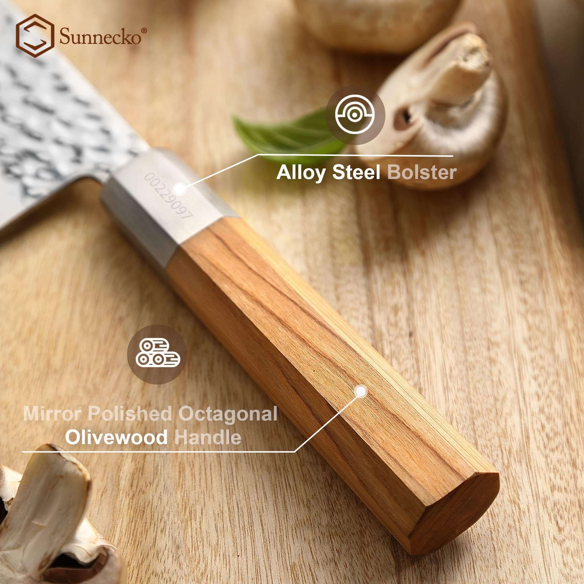 Sunnecko 8 Inch Chef Knife High Carbon Steel Japanese Chef's Knife Wood Handle Vintage Hand Forged Chef Knife for Meat Cutting 5