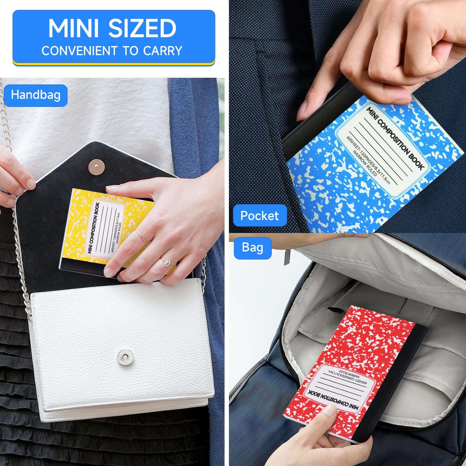 72 Pack Mini Composition Notebooks Bulk College Ruled Half Composition Notebook Narrow Ruled Small Pocket Marble Journal Notebook 12 Color-4.5" x 3.25"-60 Sheets for Kids Students Office School Supplies 6