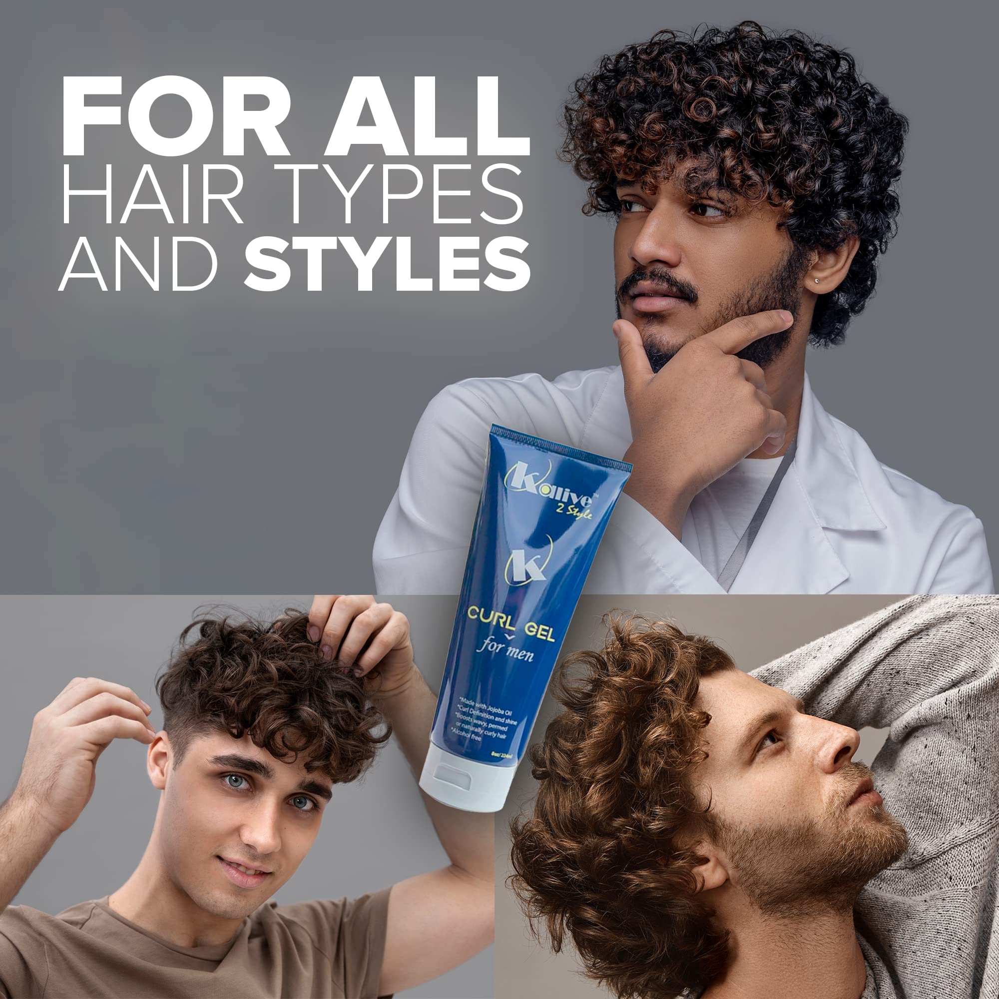 KALIVE Curl Gel for Men 8 oz. Hair Gel for Men, Quality in Mens Hair Products, Defines Curls, Reduces Frizz, Enhances Natural Waves, Curls or Perms. 2