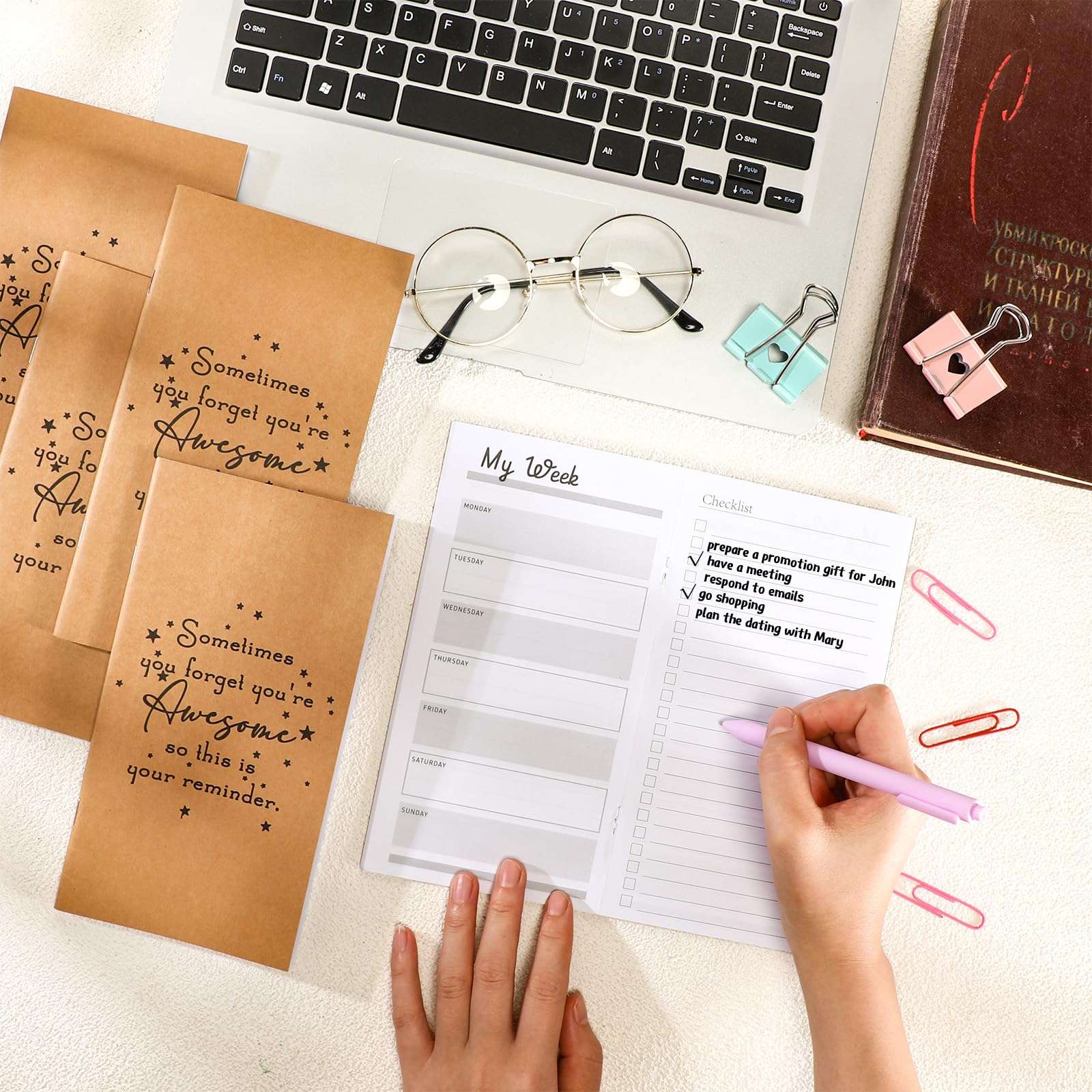 Qilery 30 Pcs Bulk Pocket Planners 2025 Habit Tracker Notebooks First Day of School Gift for Student Teacher Employee to Do List Weekly Goals Notepads with Inspirational Quotes (Awesome) 4