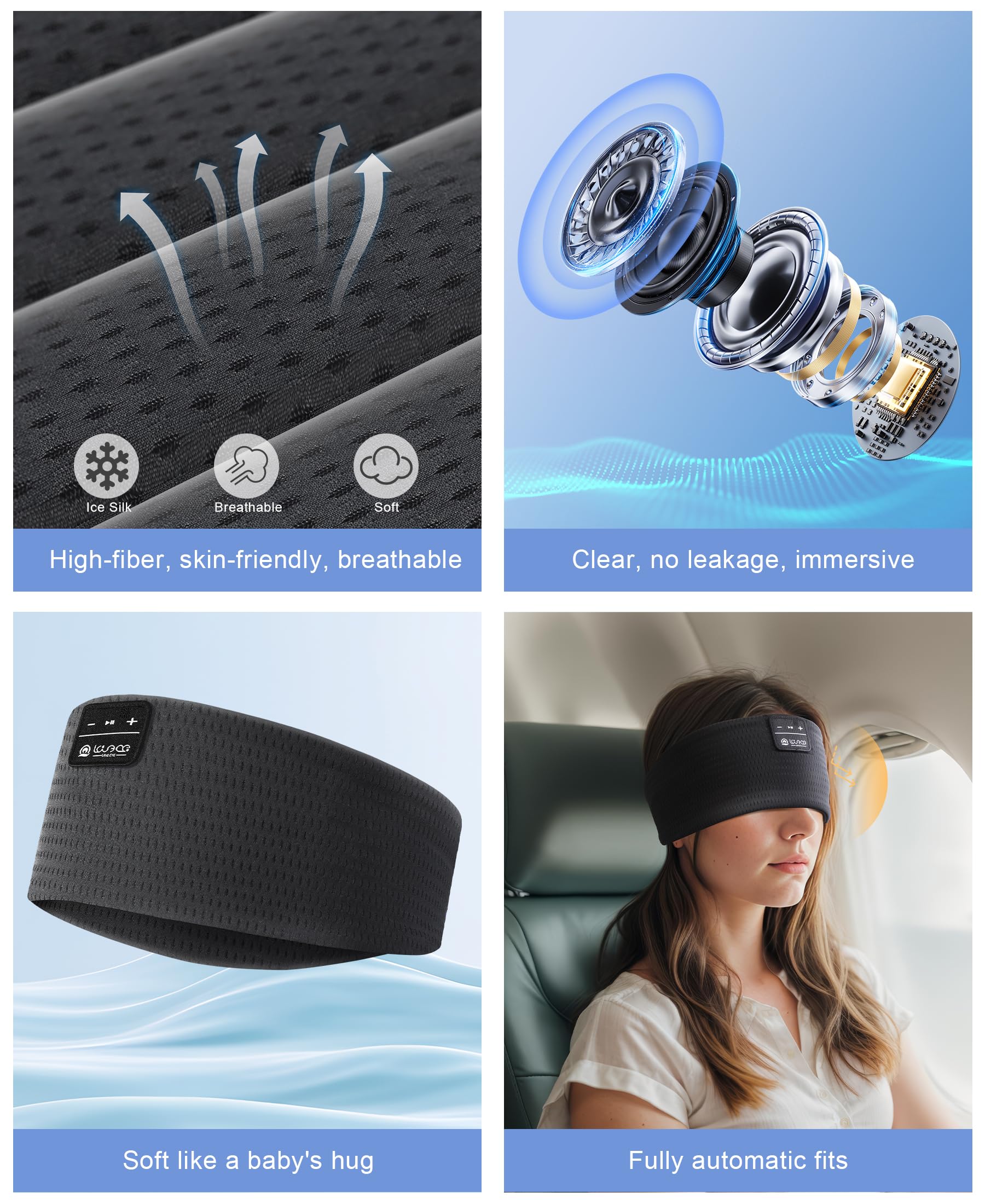 LOVE EYE Sleep Headphones Wireless Headband Headphones Bluetooth 5.4 for Side Sleeper Bluetooth Headband Earphones for Sports for tech Gadgets Gifts 6