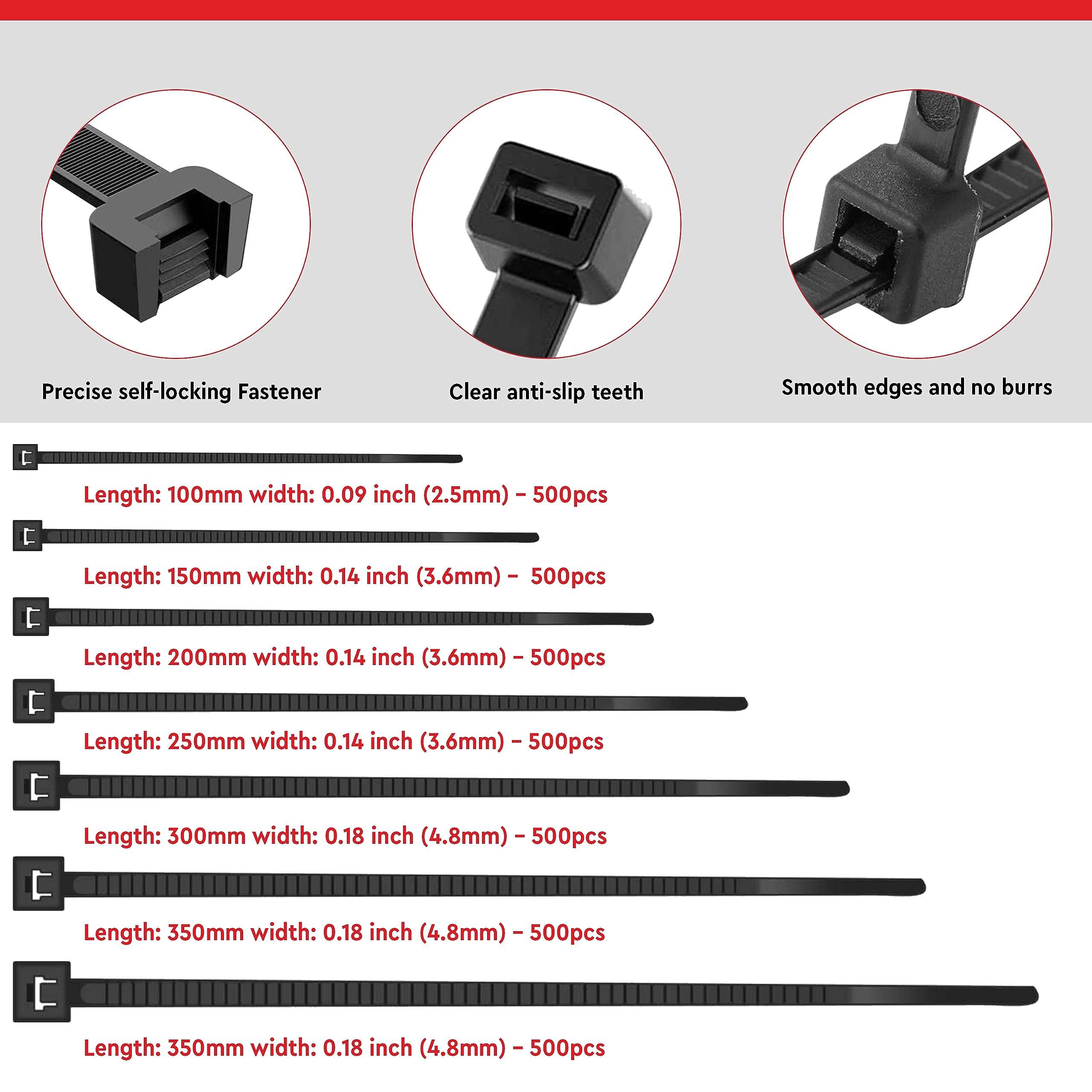 Robustt Self Locking Cable Ties | 100 X 2.5 mm | 500 Pieces, Black | Heat Resistant Cable Zip Ties | Self-Locking Cable Organizer | Anti - Slip Wire Organizer | For Indoor & Outdoor Use 6