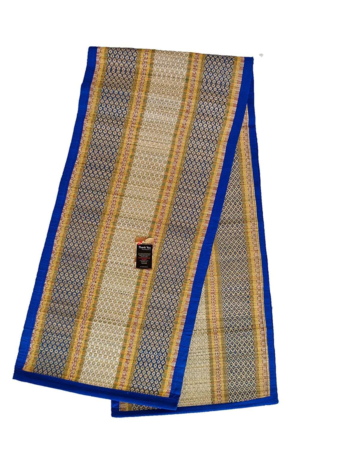 HALLUCINATION Chatai Mats for Home Sleeping on Floor Single Double King Queen Size Natural Dried Korai Pai Grass Made Yoga Mat (Blue-White, Single (3ft X 6ft)) 5