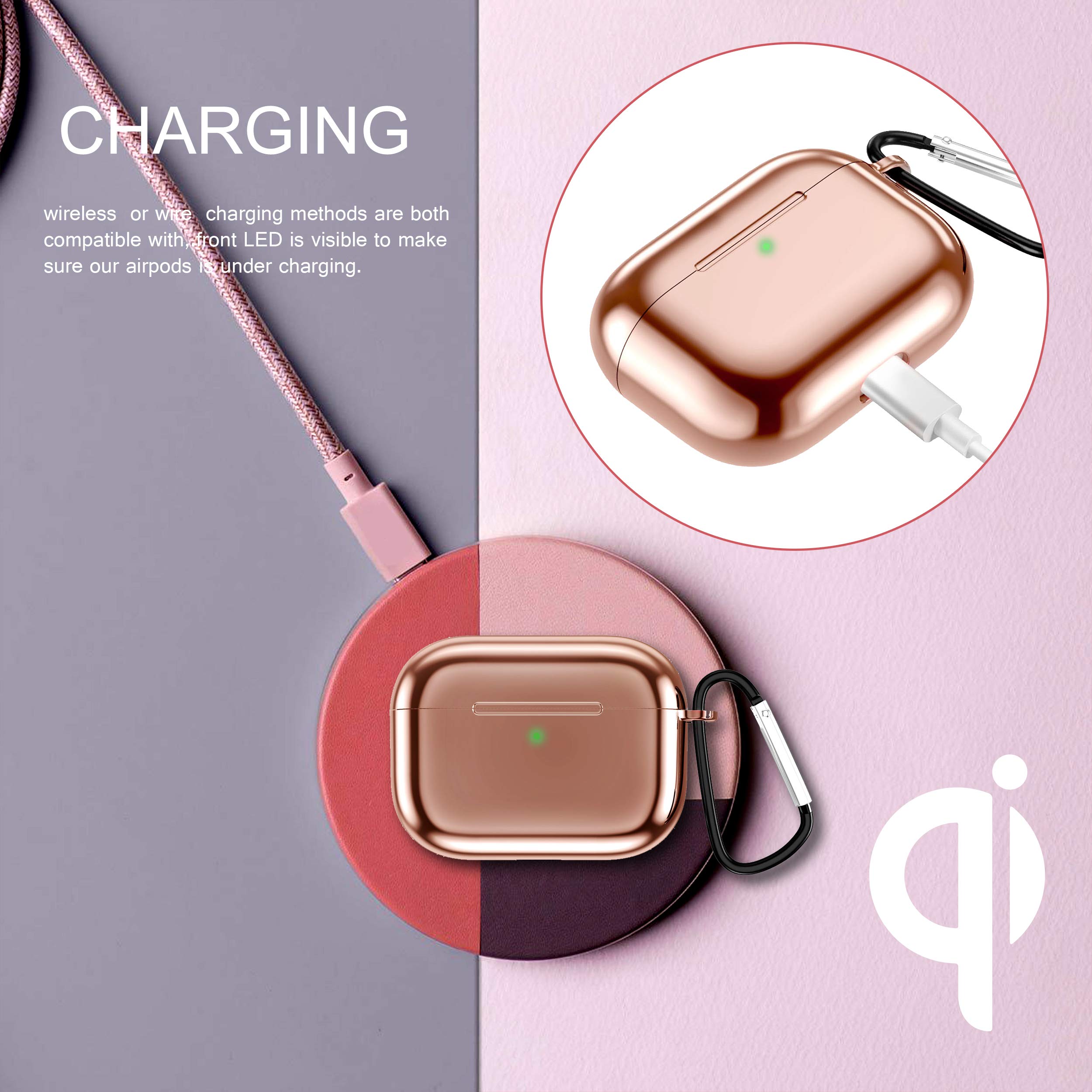 Airpods Pro Case Cover, Shiny Protective Case Plated TPU Skin for Apple Airpods Pro 2nd Generation, Front LED Visible (Rose Gold) 4