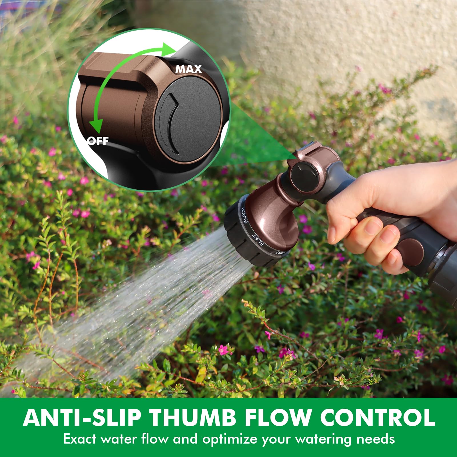 RESTMO Hose Nozzle with Easy Self-Lock Trigger, Heavy Duty Metal Water Hose Sprayer with Thumb Control, On/Off Valve, Ideal for Outdoor Lawn & Garden Watering, Car & Pet Washing 3