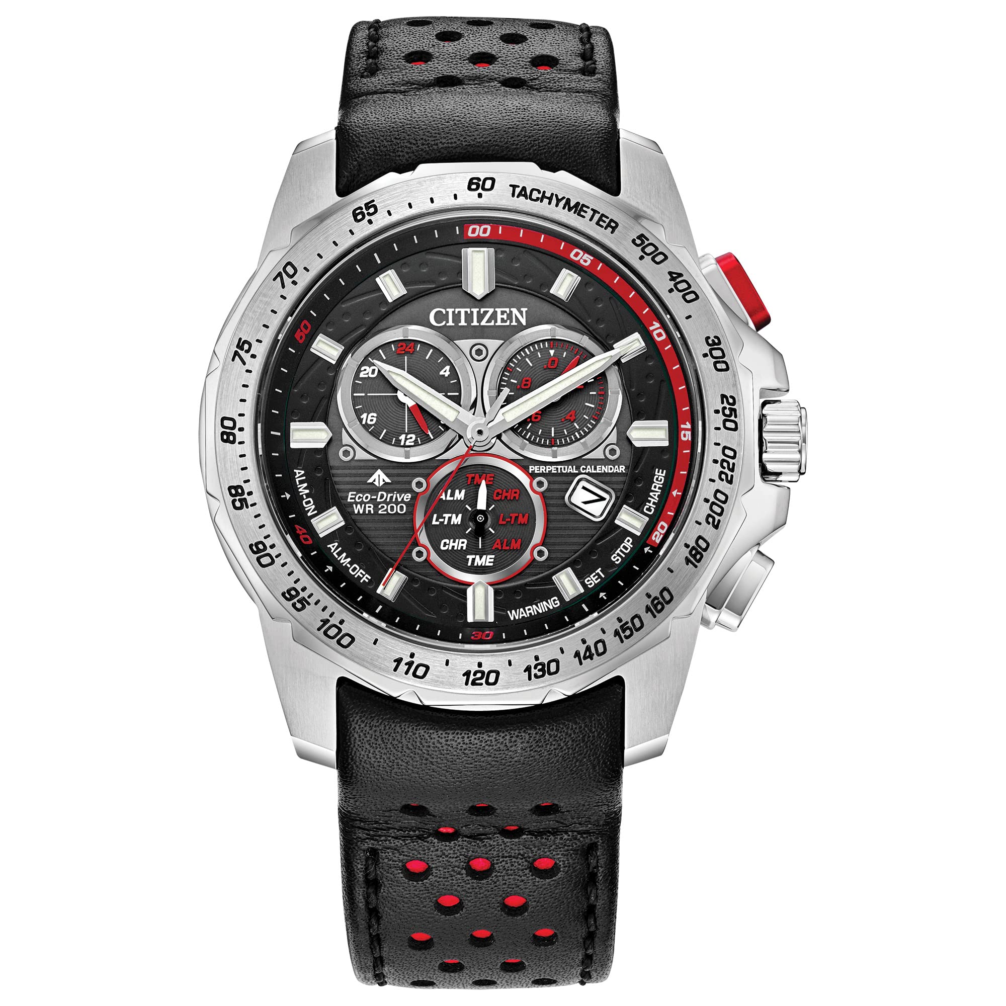 Citizen Men's Eco-Drive Promaster Land MX Sport Racer Chronograph Watch in Stainless Steel with Black Leather Strap, Black Dial (Model: BL5570-01E) 1