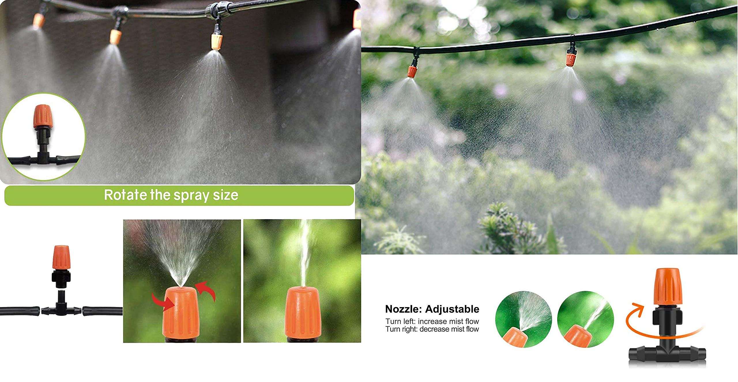 DIY Crafts 25 Pcs Only Orange Mist Nozzle For Fan Micro System, Plastic Misting Spray Nozzle Mist Fan Mist Kit Set Garden Flower Sprayer Cooling Watering Lawn (25 Pcs, Only Orange Mist Nozzle+T/Tee) 4