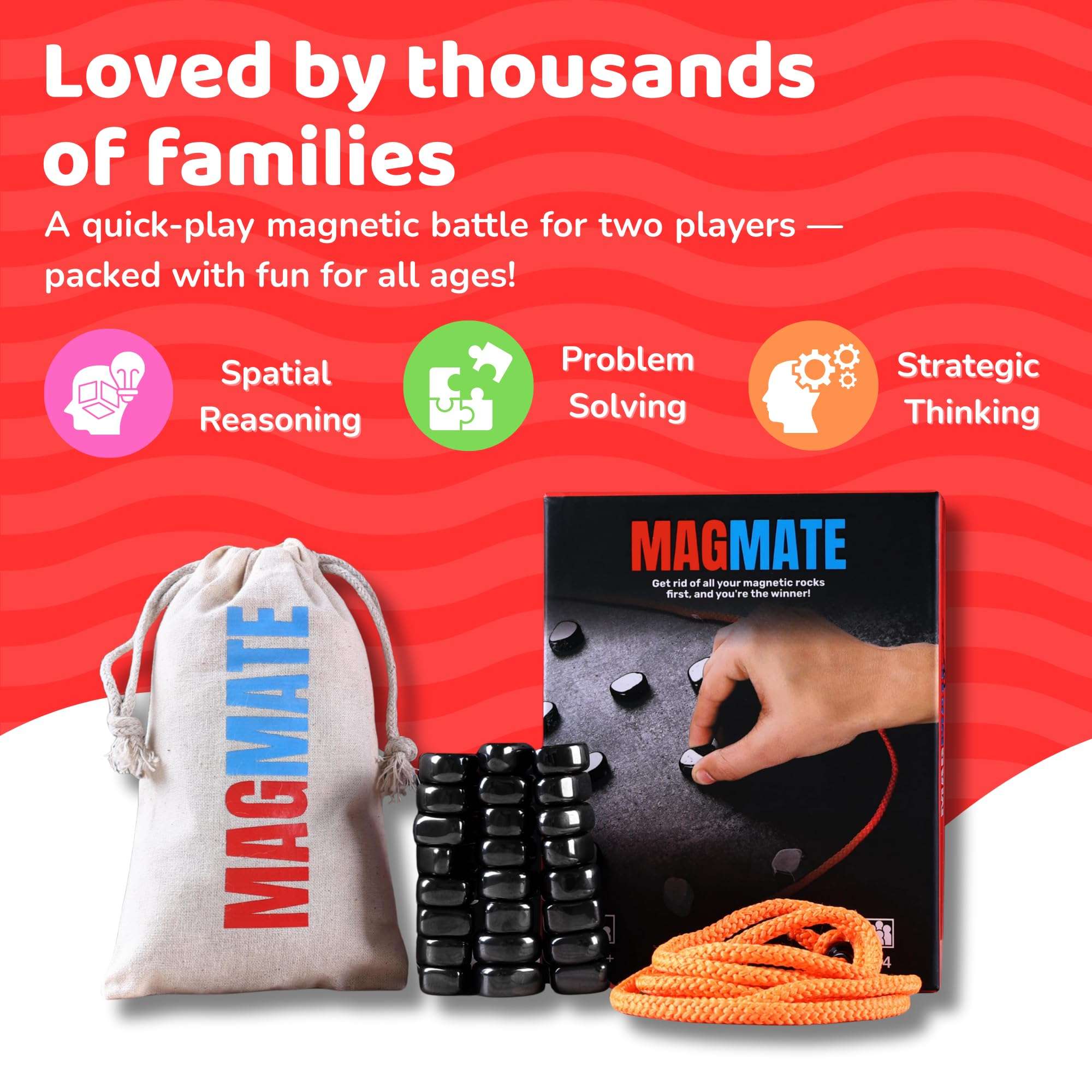 MAGMATE Original Magnetic Board Game – Ages 3+ Fun Strategy & Educational Game for Kids & Adults – Includes 24 Irregular Magnets, Rope, Travel Pouch – Portable Puzzle for Family & Travel (Classic) 6