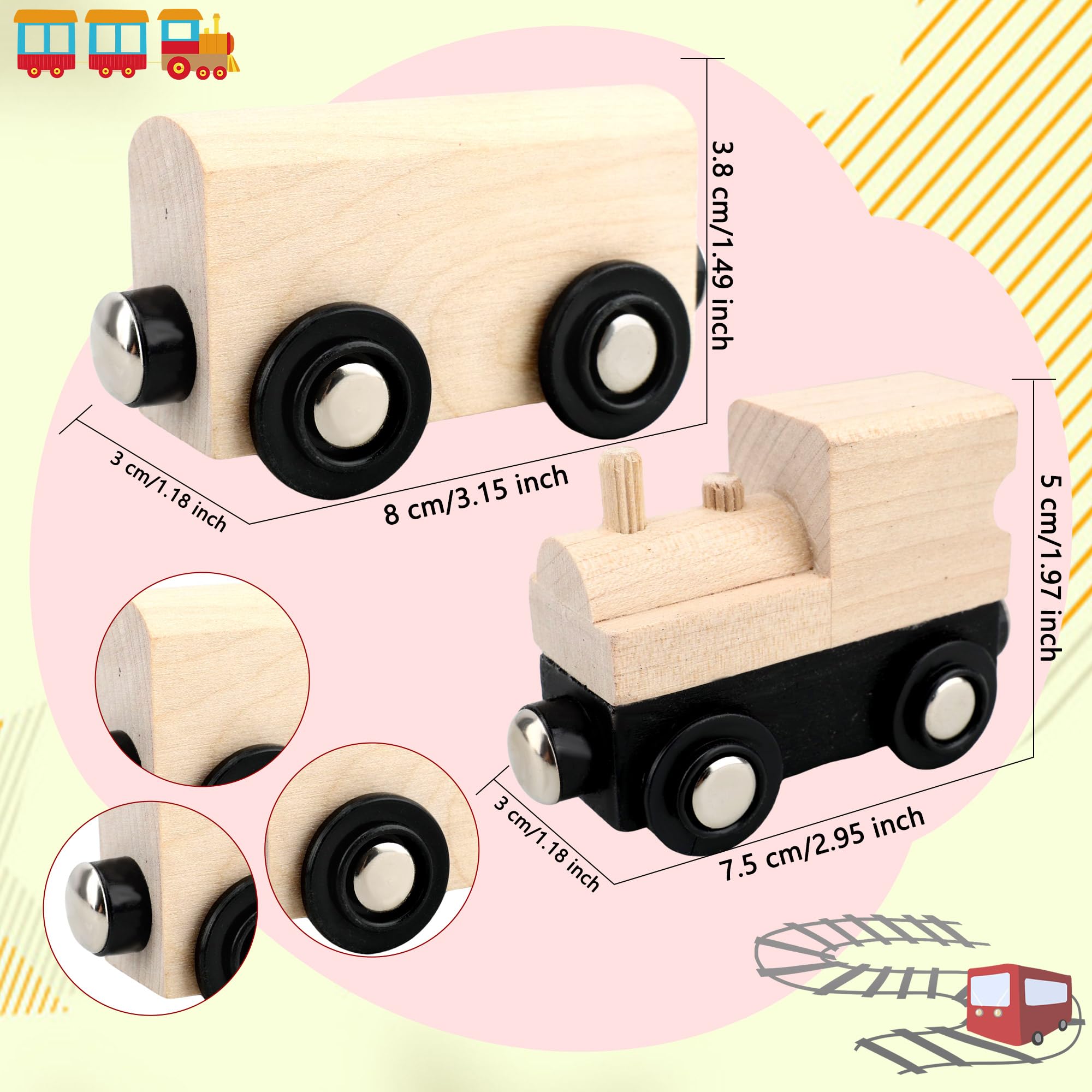 Hoarost 18 Pack Unfinished Wooden Cars Unpainted Magnetic Wood DIY Crafts Trains Car for DIY Craft Activities Birthday Gift (Color Set 1) 3