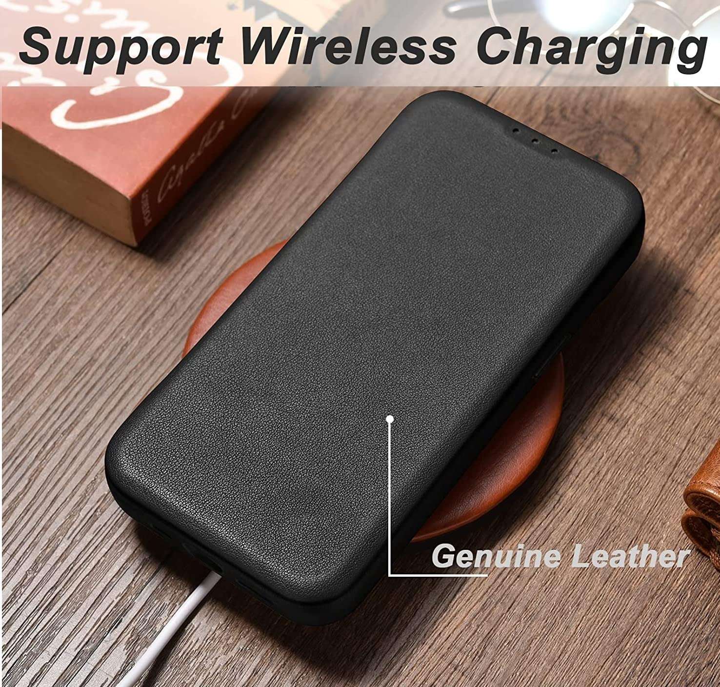 WHITBULL Slim Magnetic Closer Stand Leather Flip Case Cover for iPhone 16 Plus/iPhone 16 Max - Black 5