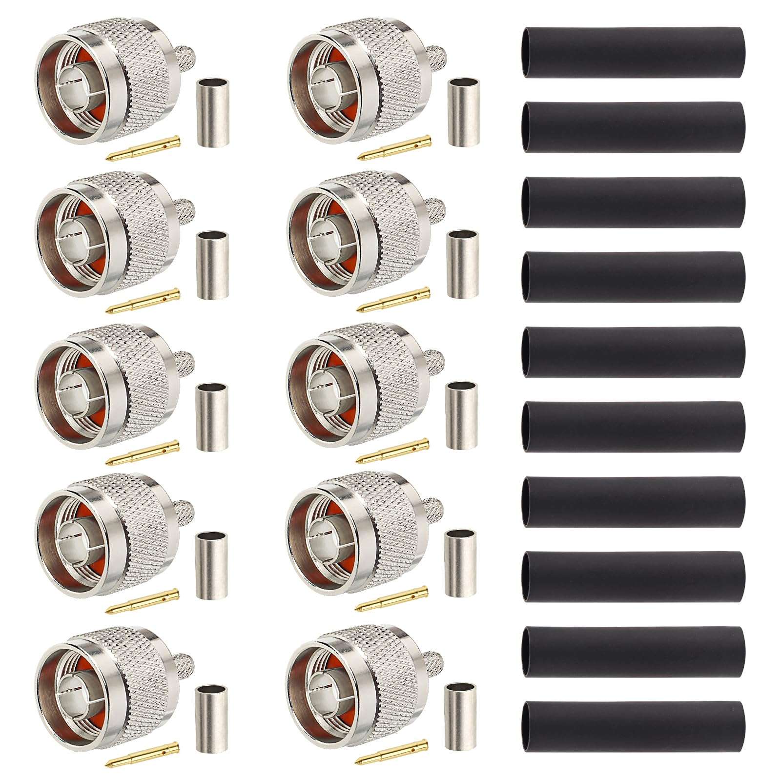 RG58 N Male-Plug Crimp Connector 10PCS – Type N Connector Compatible with RG58, LMR195, RG303, 3D-FB, RG58U, RG400, RG142 Coax Cables 1