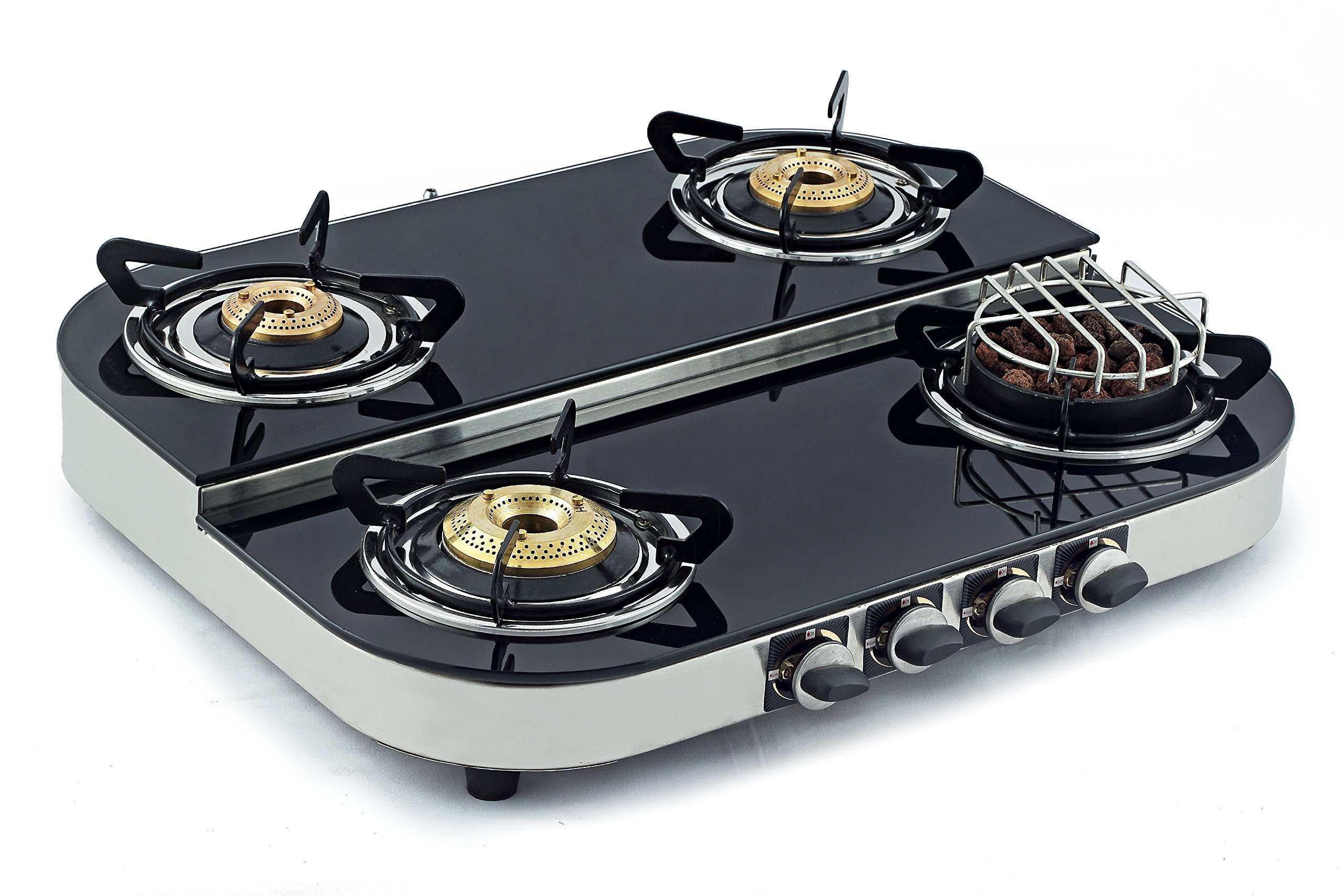 Sunshine Meethi Angeethi 4 Burner Gas Stove Manual Ignition (Glass Top, 1 Year Warranty) - Black 1