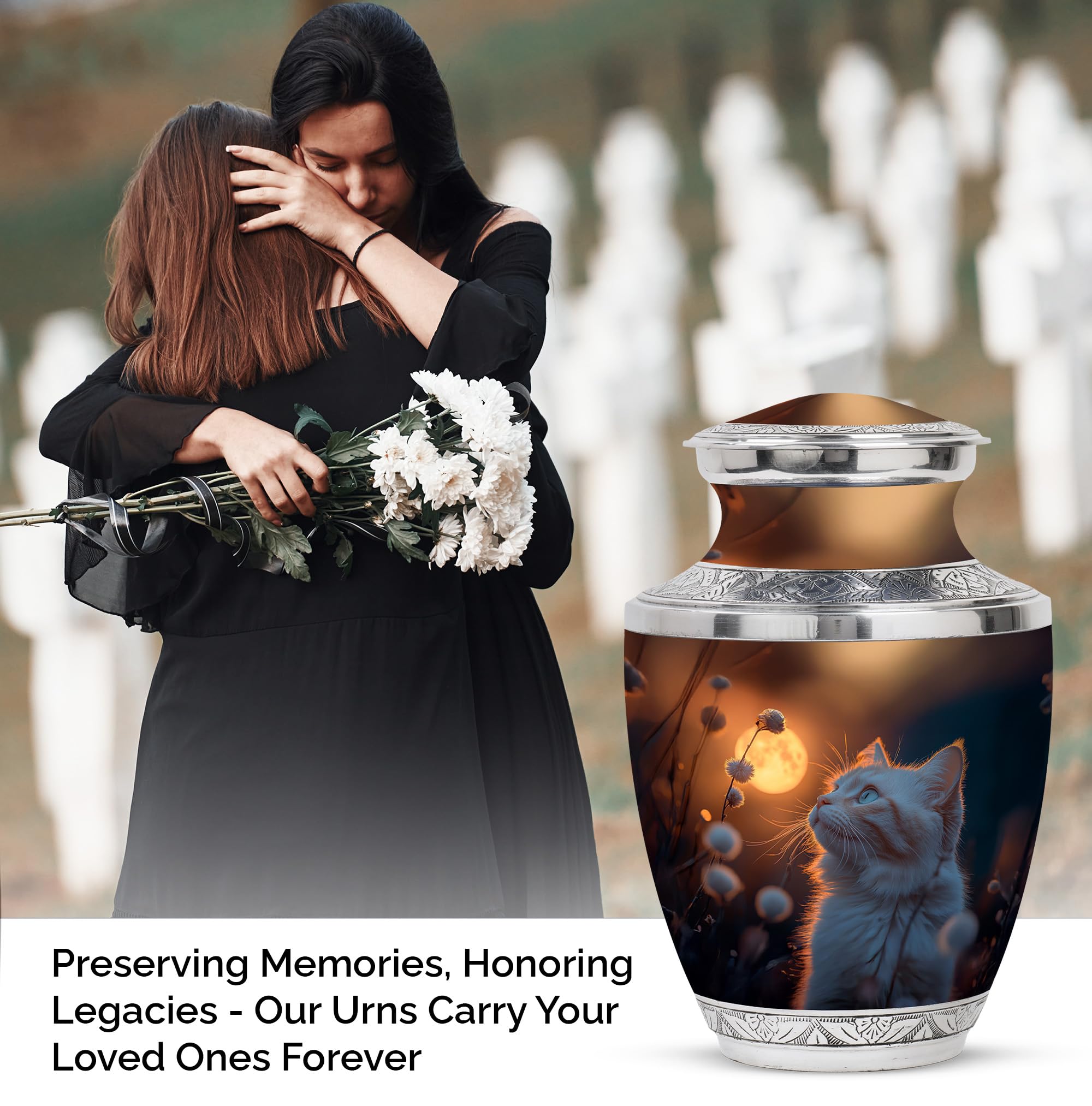 Cat Urn, Tribute Vessels for Loved Ones, Remembrance Jar for Ashes, Mini Memorial Containers, Decorative Canisters for Women, Funeral Keepsake Holder (Size - 10inch 1Pcs, 3inch 4Pcs) 4