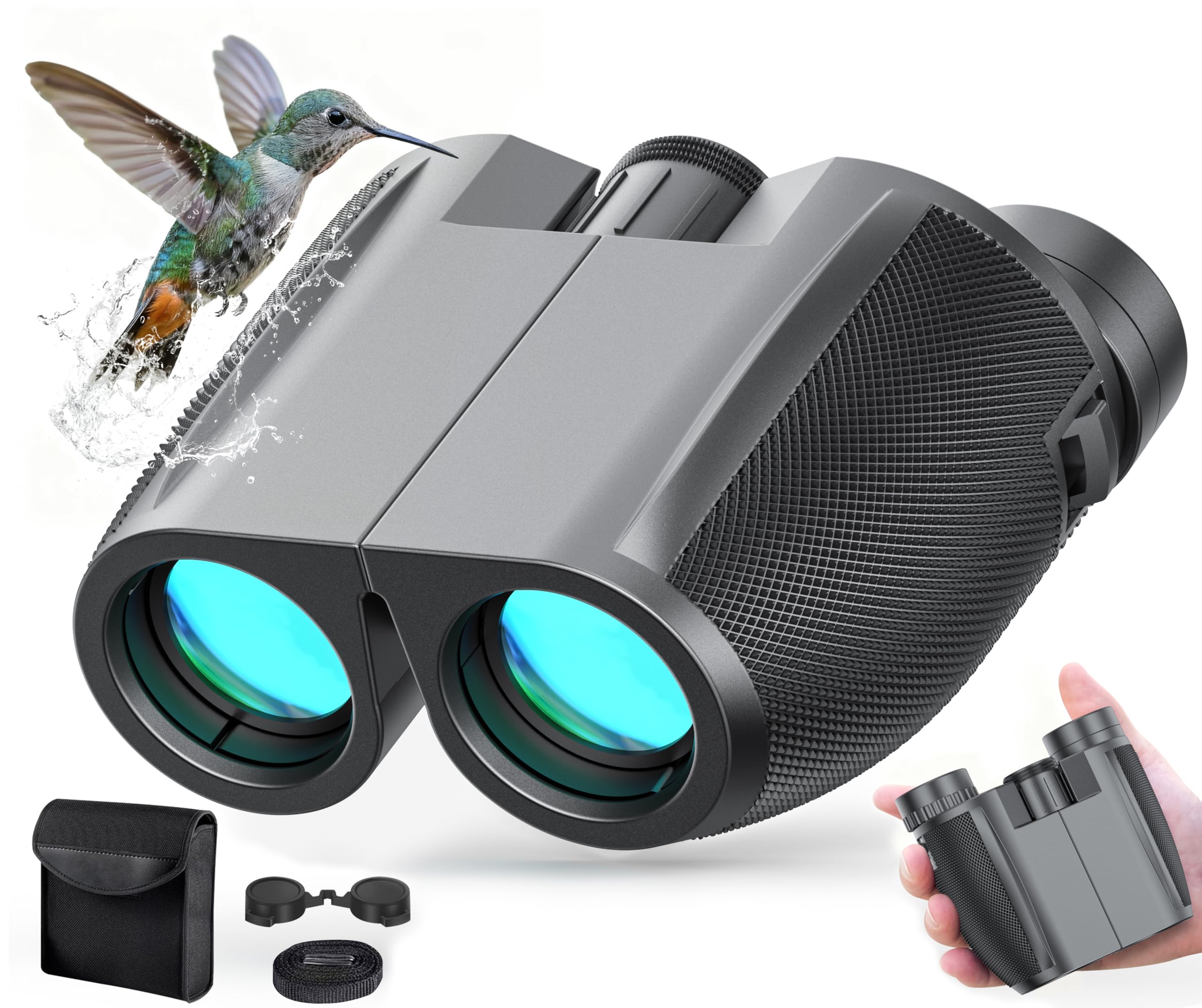 Binoculars 12x25 for Adults and Kids Night Vision Binoculars Compact Binocular Waterproof Binocular Wide Field of View for Bird Watching,Hiking,Hunting,Concert with Binocular Cases