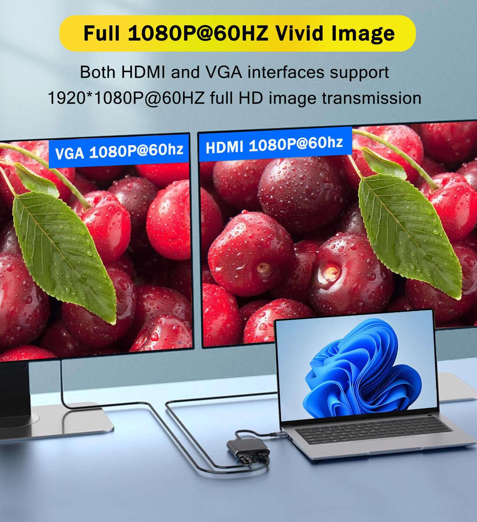 sartyee USB to HDMI Adapter with VGA and 3.5mm Audio, 1080P Multi-Monitor Video Audio Converter Cable, USB Adapater for PC, Laptop to Monitor, Support Windows XP 7/8/8.1/10 4