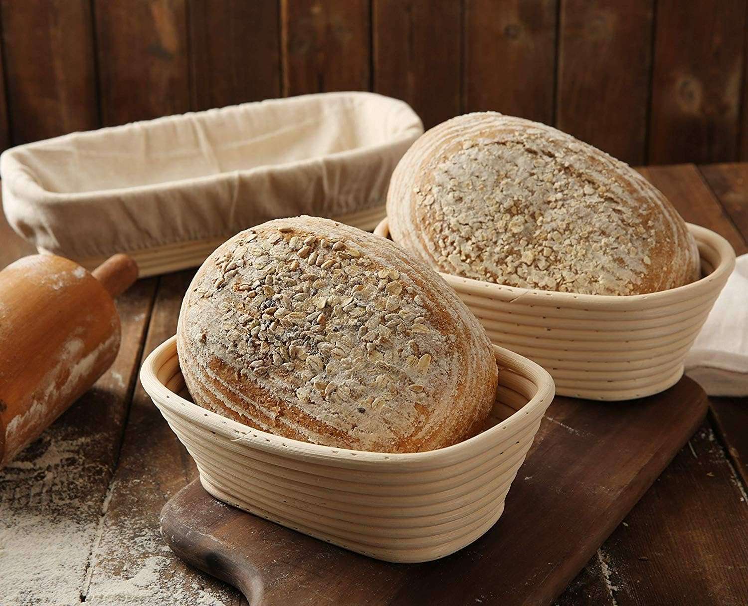 Banneton Bread Proofing Basket, Banneton Basket Set, WERTIOO 10 Inch Sourdough Proofing Basket Oval Proofing Bowls Handmade Rattan Baskets with Bread Lame and Liners, Sourdough Bread Baking Supplies 6