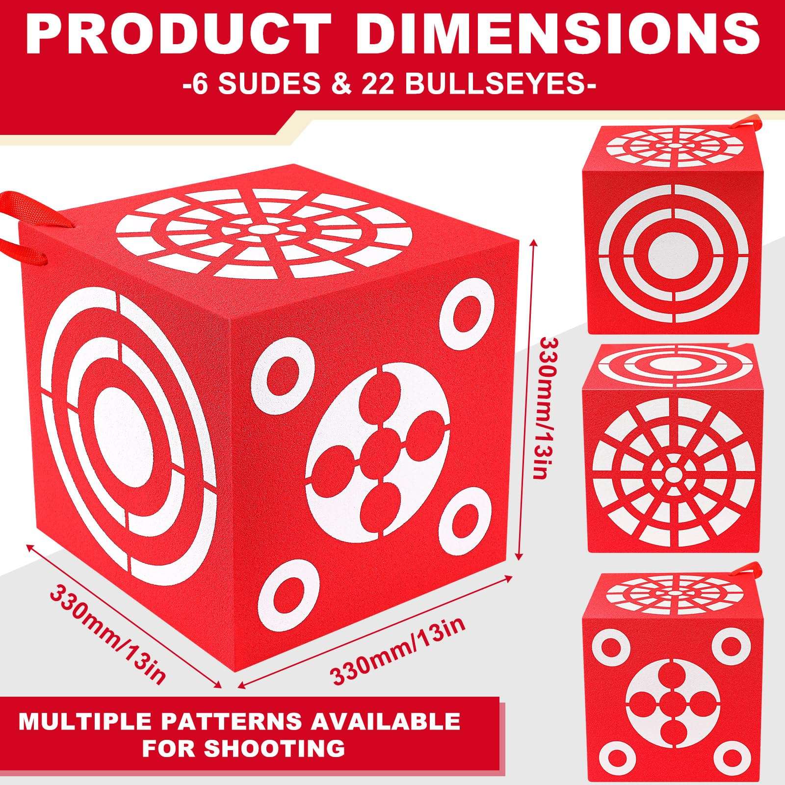 ShinyRelief Red 3D Foam Archery Target 6 Side Dice Cube Archery Target Accessories with Handle 13 x 13 x 13 Inch Lightweight Archery Block Target for Shooting Backyard Practice, Easy Arrow Removal 2