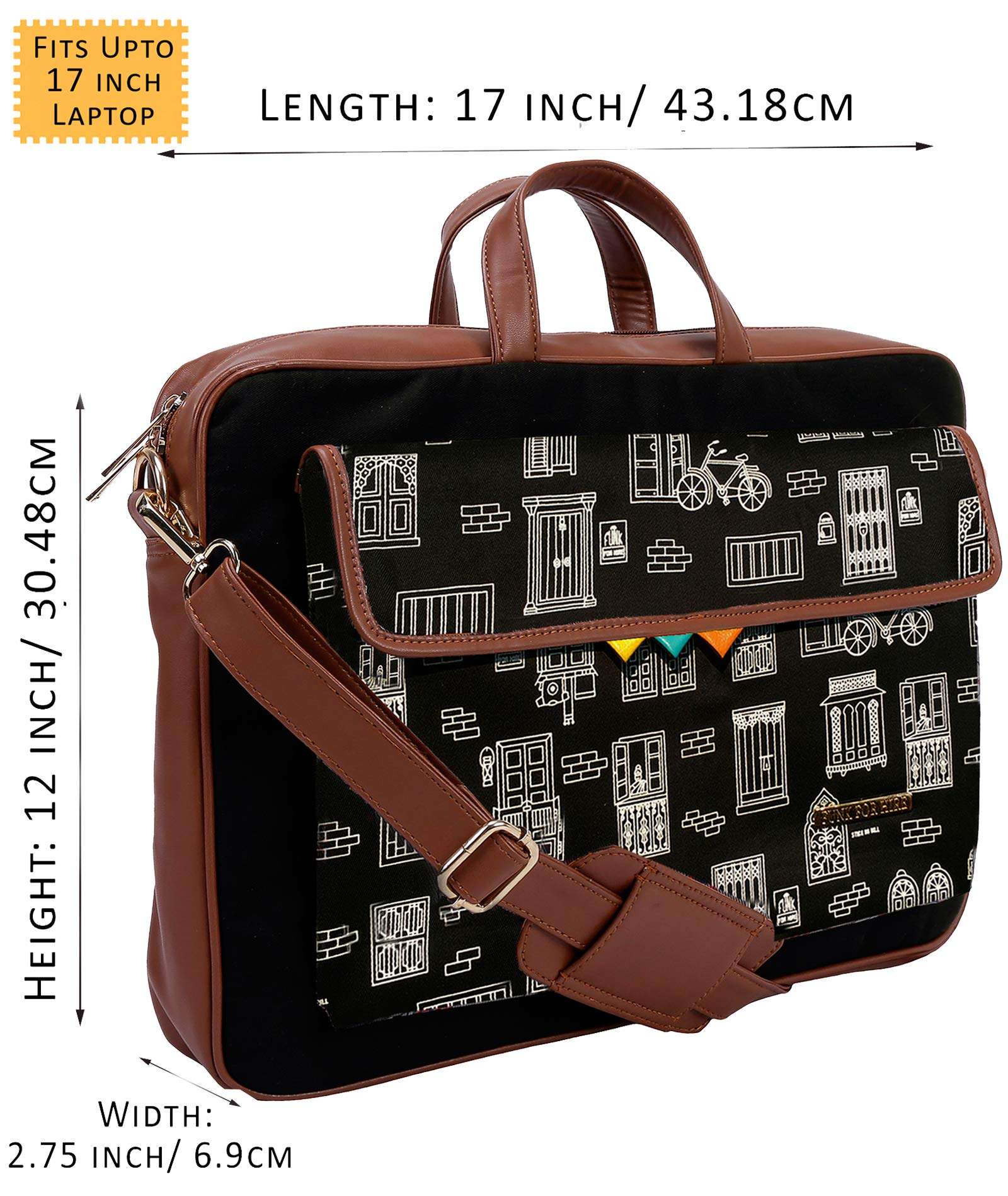 Funk For Hire Printed One Pocket Cotton Canvas Unisex 17 inch Laptop Bag Black 3