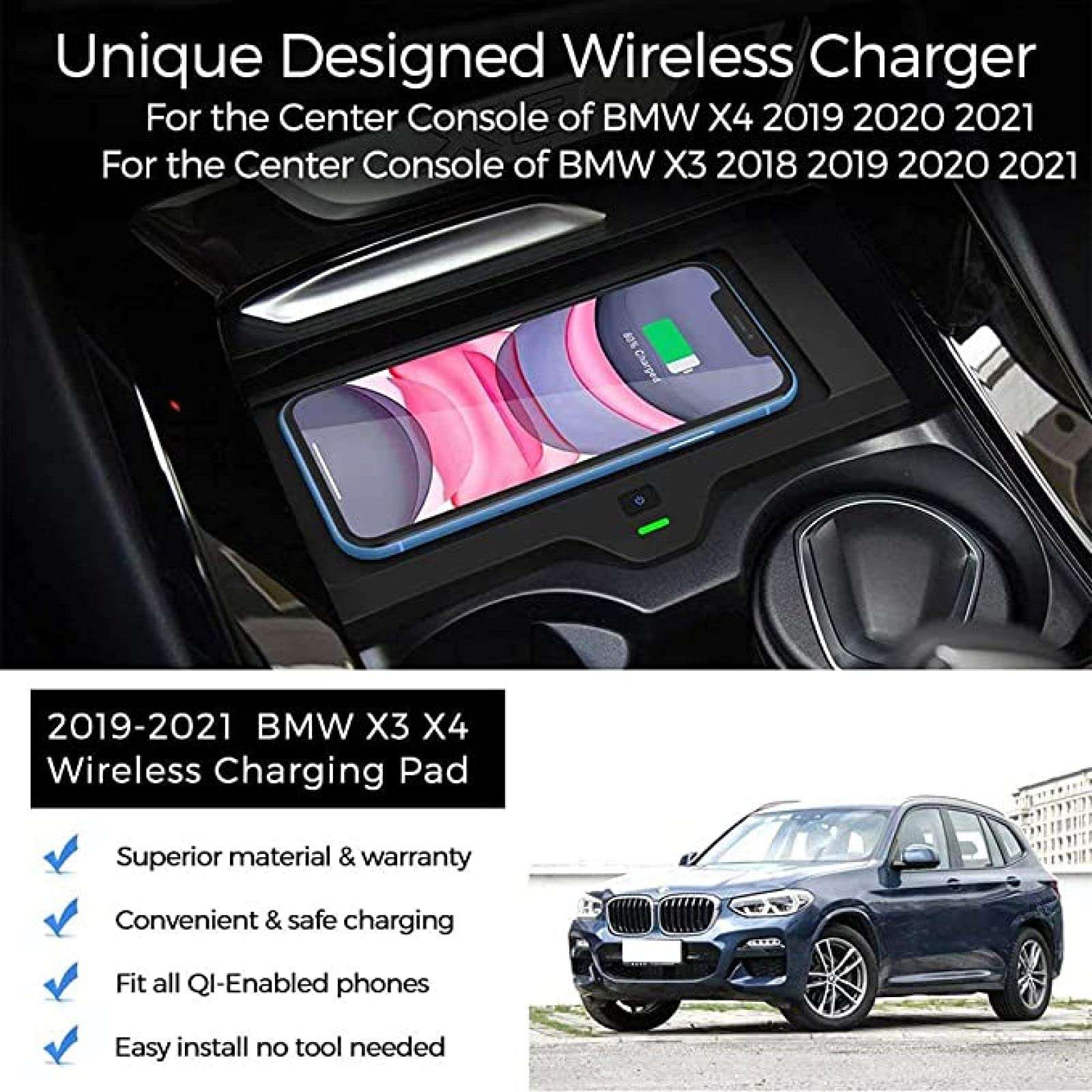 for BW X3 X4 2018-2020 Car Wireless Charging Board Pad,3 Coils Fast Phone Charge Mat Center Console Accessory Panel,Can Be Disassembled and Installed at Will Smart Car Wireless Charger 3