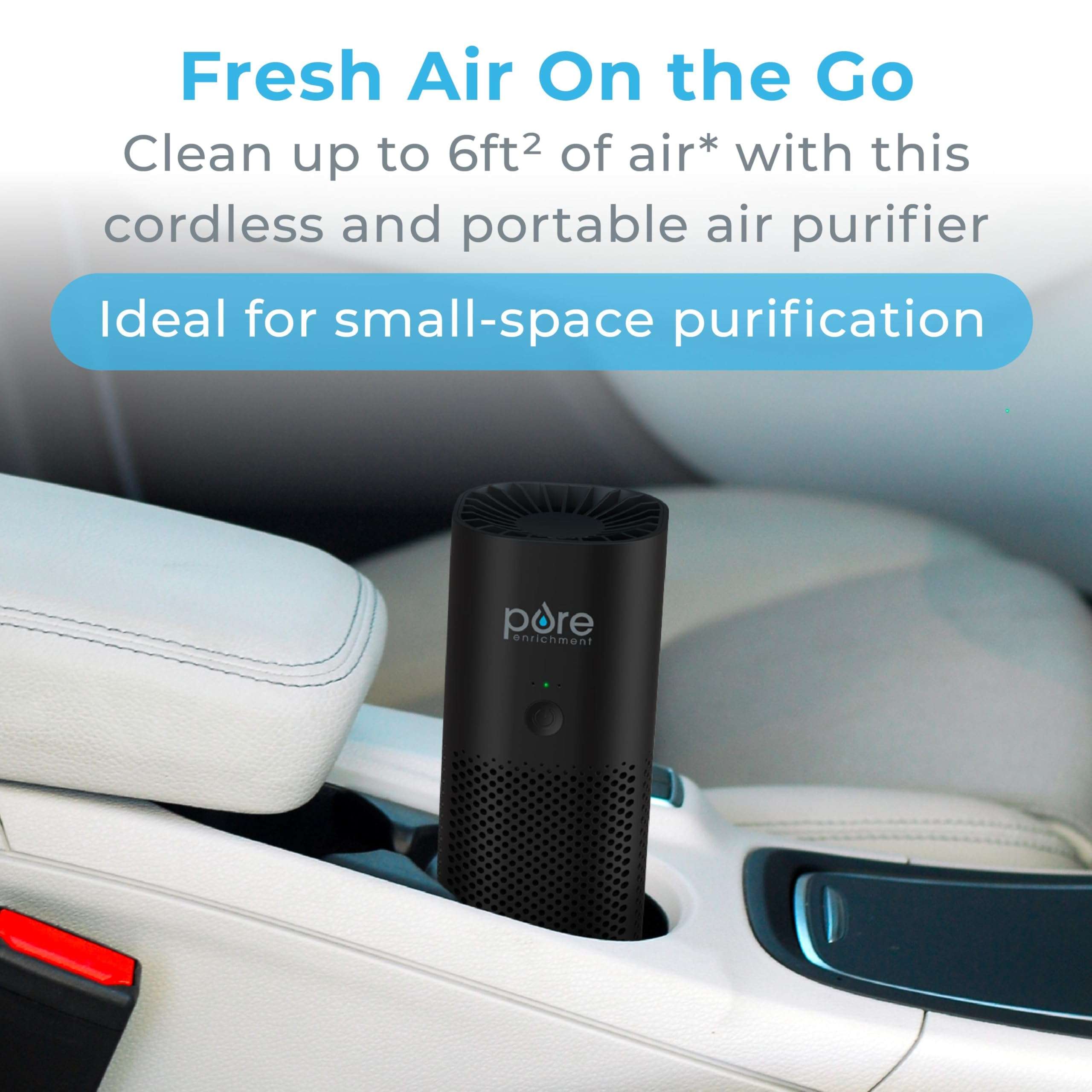 Pure Enrichment PureZone Mini Portable Air Purifier - Cordless True HEPA Filter Cleans Air & Eliminates 99.97% of Dust, Odors, & Allergens Close to You - Cars, School, & Office (Black) 2