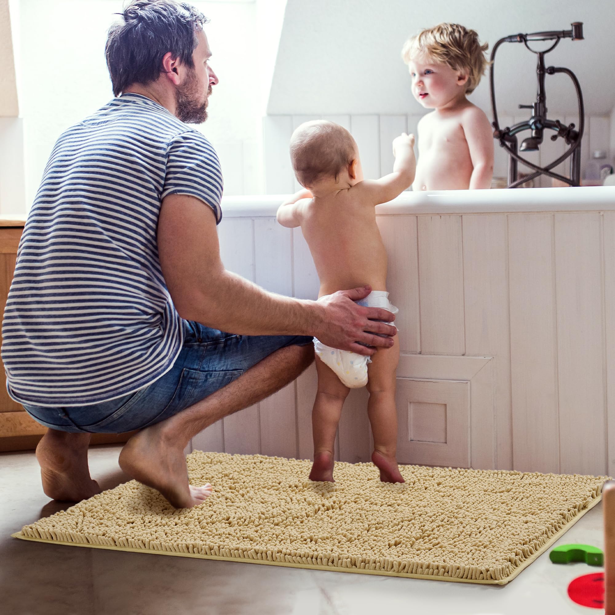 Deconovo Bath Mat 36x24 Inch Non-Slip, Ultra Absorbent, Machine Washable Microfiber Rug for Bathroom Floor, Hotel & Home Use – Oeko-TEX Certified, Quick Dry, Soft Plush Feel Pebble 2