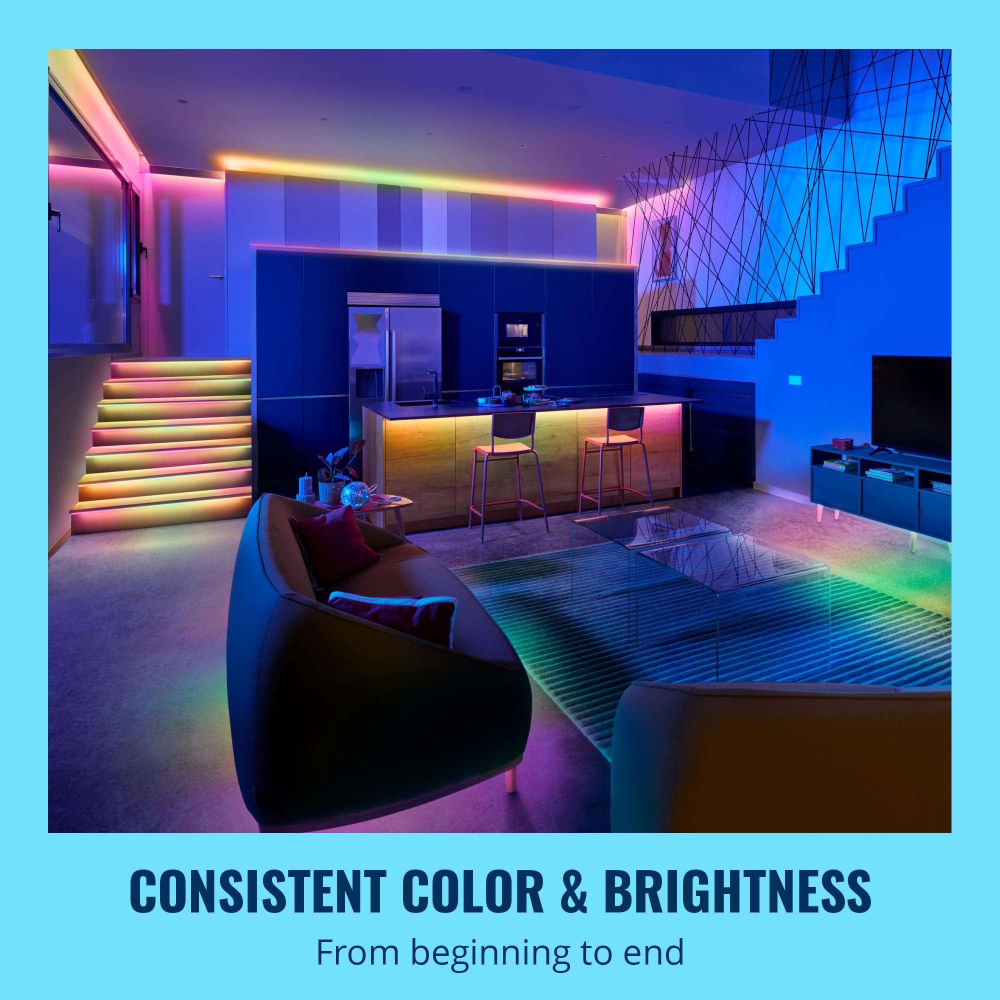 WiZ Connected 32.8 ft LED Light Strip - Flowing Multicolor LED Color-Changing Light Strip For Your Smart Home -Voice/App Control - Works with Google Home, Alexa and HomeKit 3