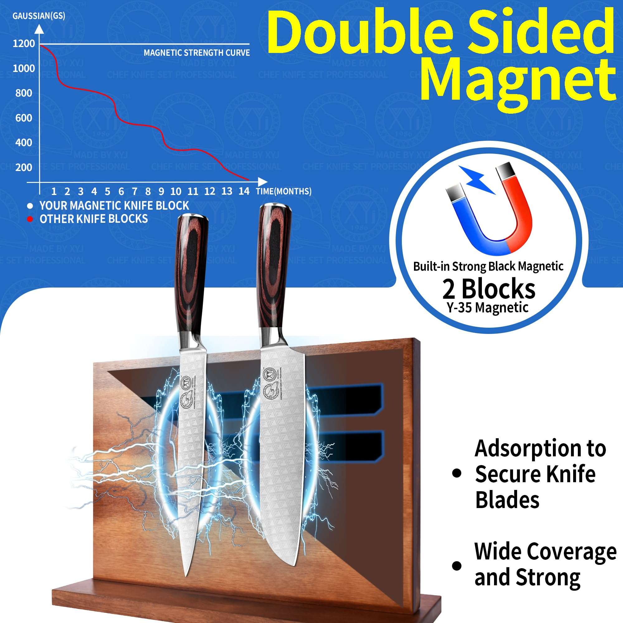 XYJ Kitchen Knife Block Set Stainless Steel 8pcs Knives With Roll Bag Magnetic Knife Stand Holder 4