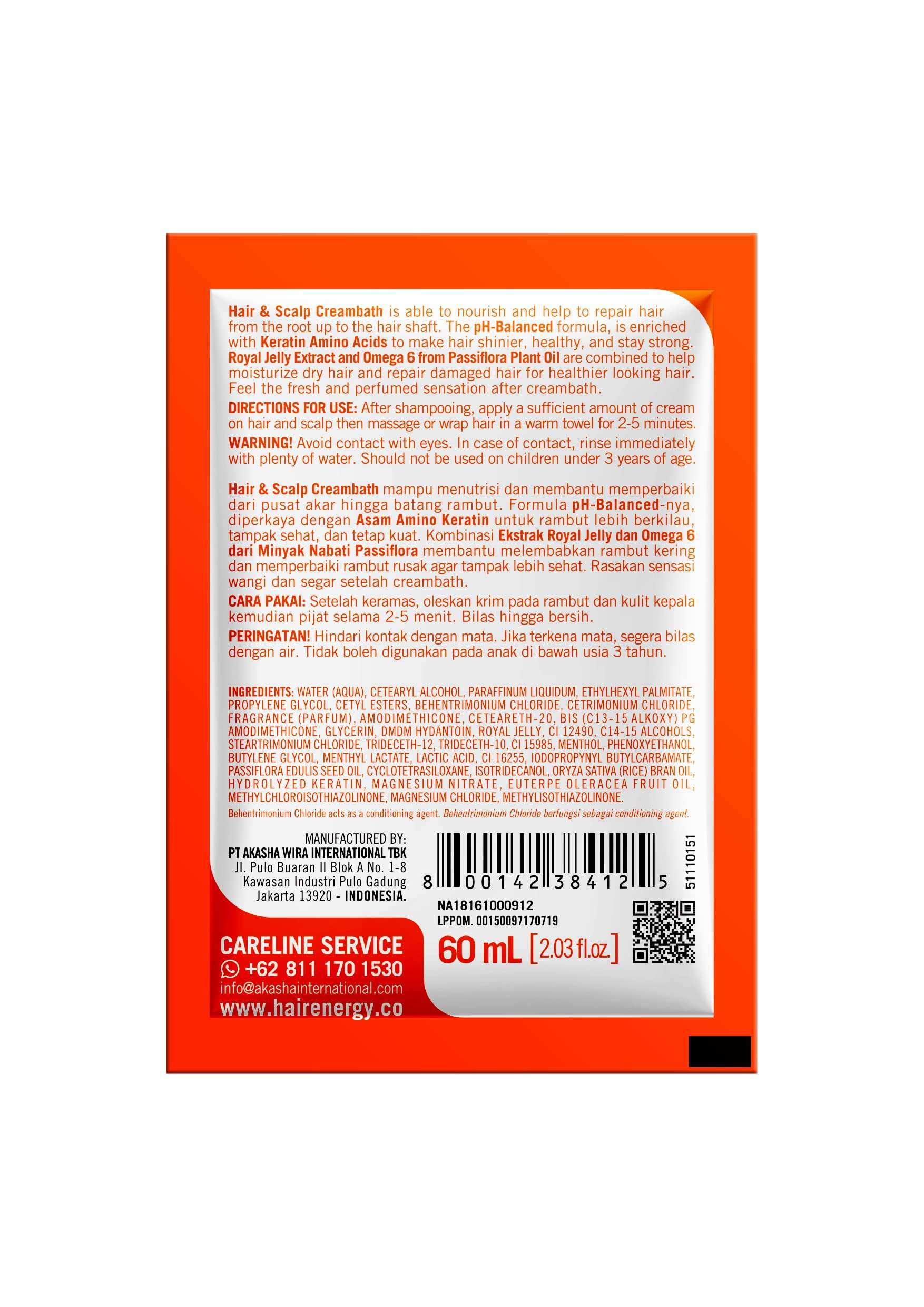 Hair Energy Fibertherapy RoyalJelly Creambath 60 ML 3