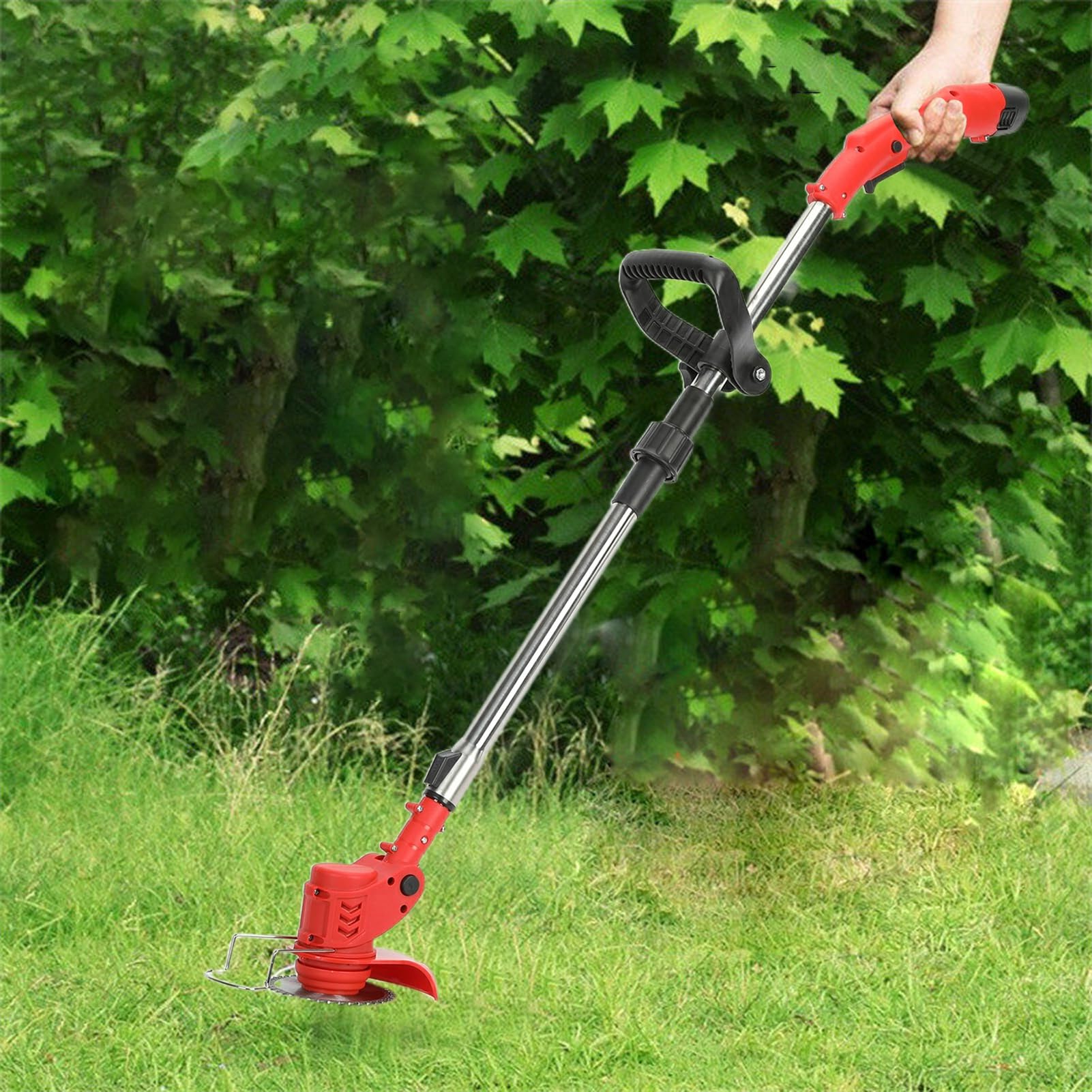 Cordless Weed Cutter, 2000mAh Cordless Lawn Edger, 2 in 1 Height-Adjustable Electric Lawn Mower Push Edger Lawn Tool red 5