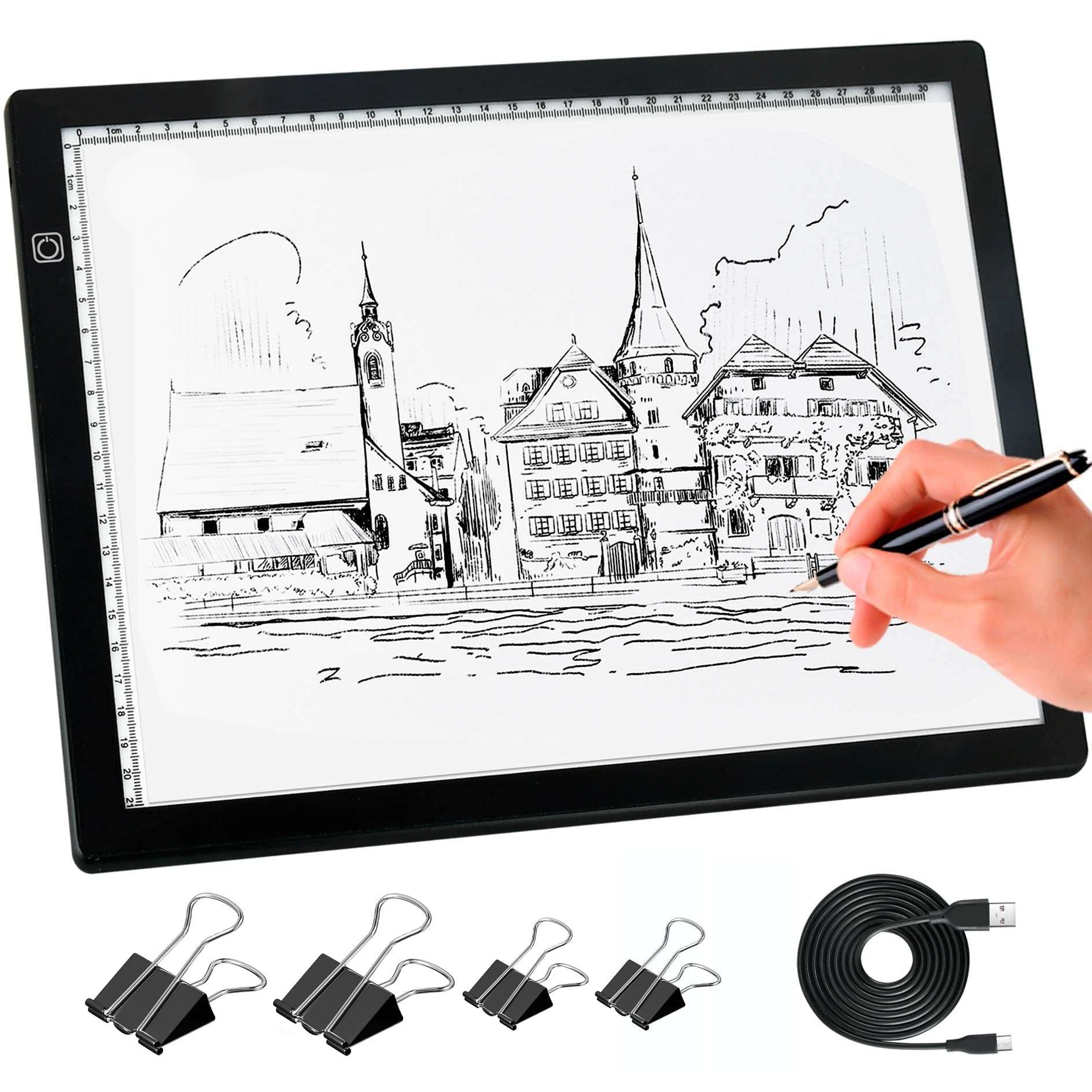 comzler A4 LED Light Board, 3 Level Dimmable Brightness USB Power Artcraft Light Table for Tracing, Light Drawing Sketch Pad for Animation, Sketching, Drawing, Stenciling, Artists - Black 1