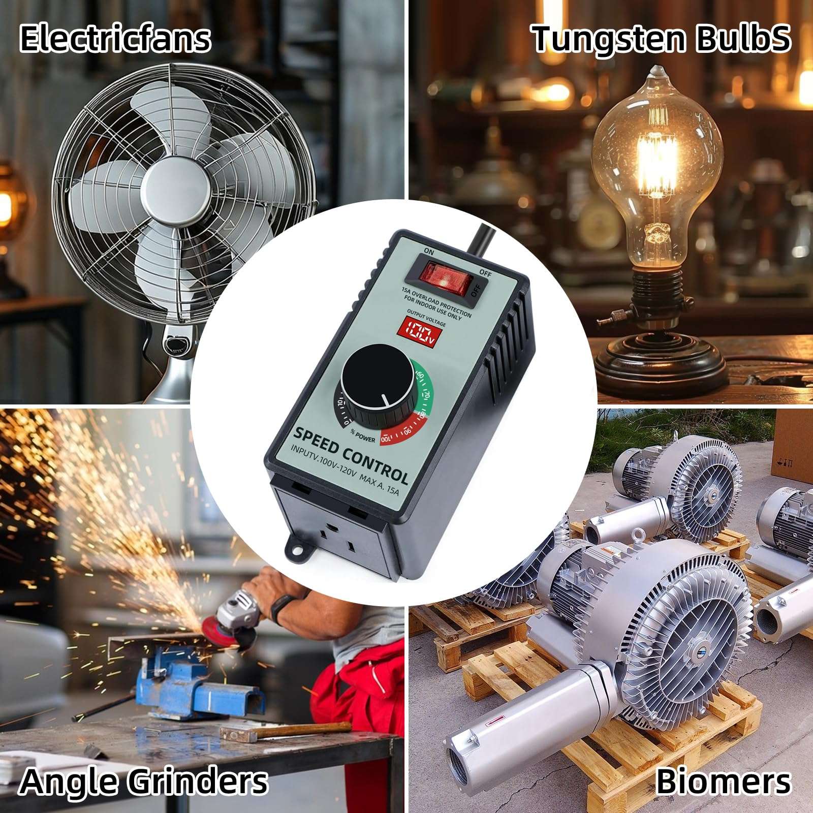 Adjustable 4000W AC Motor Speed Controller for Angle Grinder, Electric Drill, Polishing Machine & Fan - 110V, Variable Speed Control with Overload Protection, Voltage LED Display 6