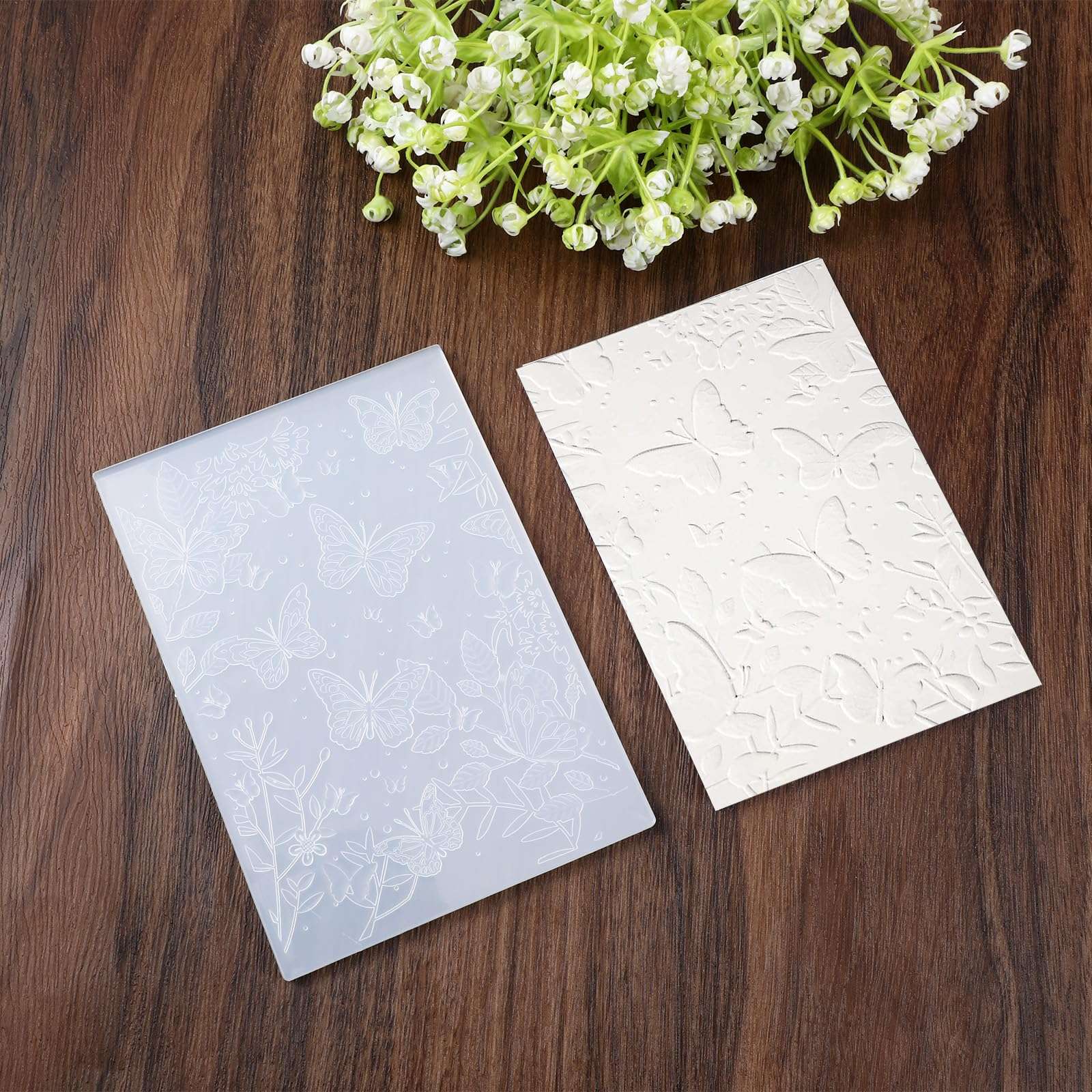 Butterflies 3D Embossing Folder 4 x 6-inch Leaves Background Plastic Embossing Folders Textured Flowers Leaves Embossed Template for Card Making Scrapbooking Paper Crafts 6