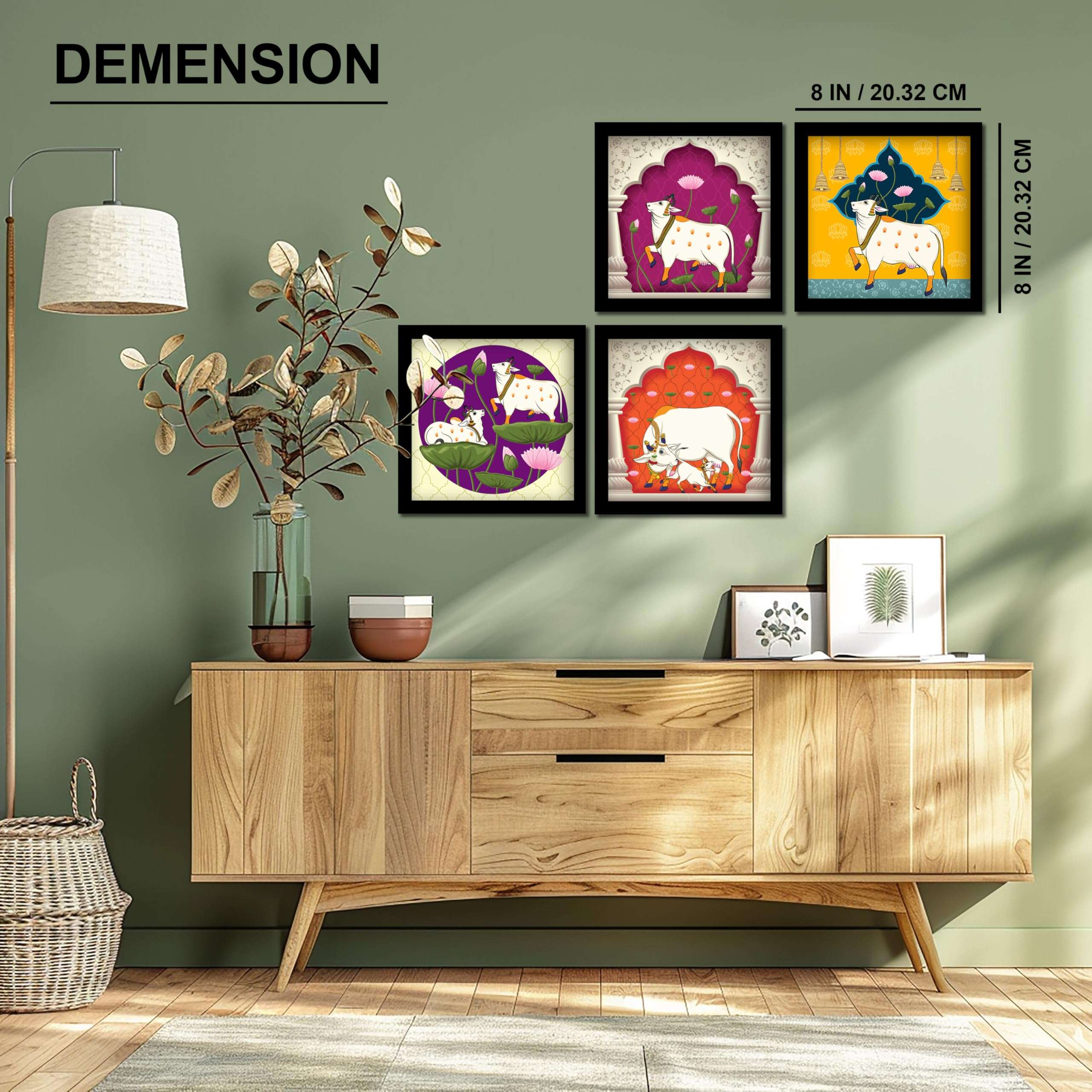 Rousrie Pichwai Art Painting Wall Frames For Living Room | Pack of 4 | Wall Hanging Decorative Items | Decoration Items For Home | Waterproof Film 4