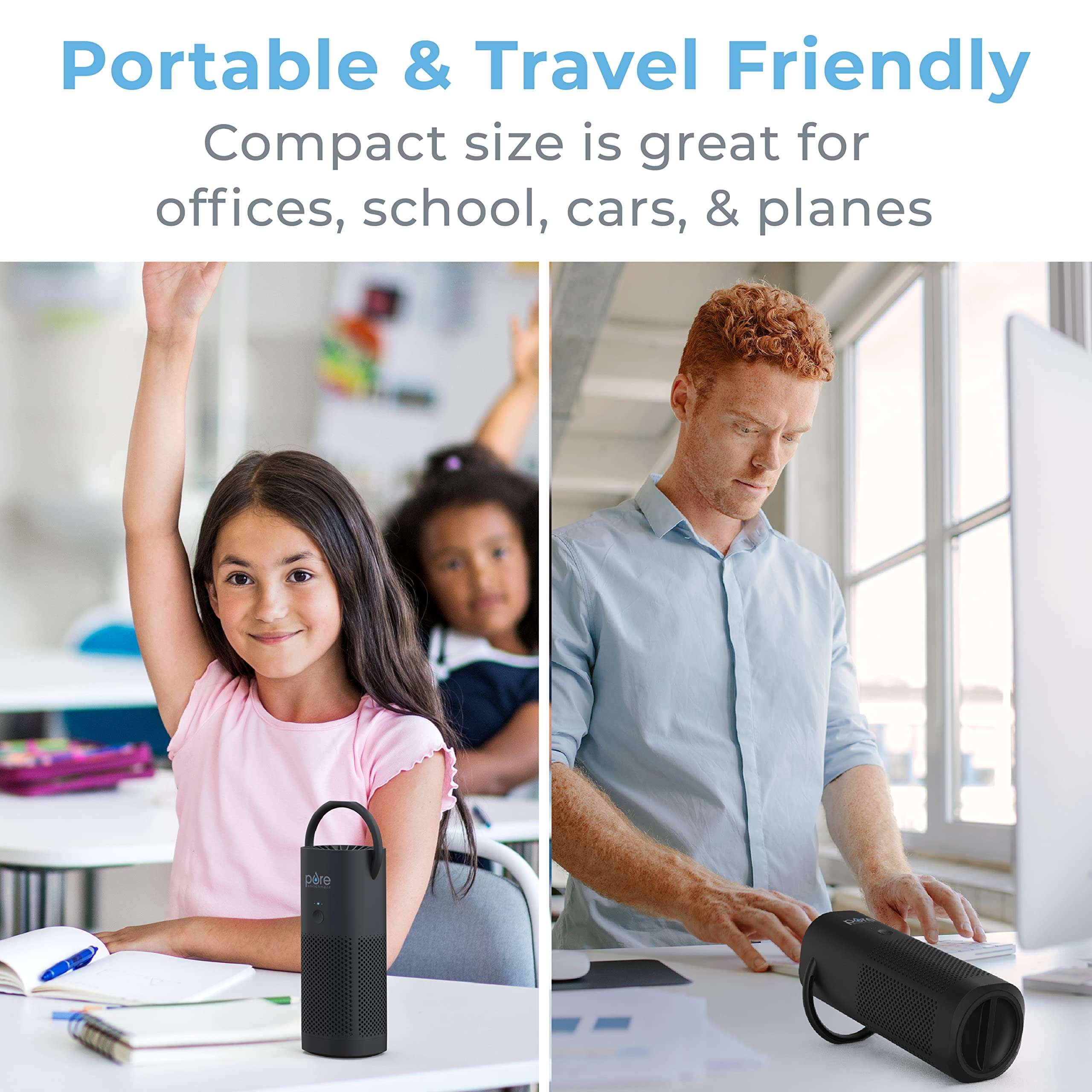 Pure Enrichment PureZone Mini Portable Air Purifier - Cordless True HEPA Filter Cleans Air & Eliminates 99.97% of Dust, Odors, & Allergens Close to You - Cars, School, & Office (Black) 6