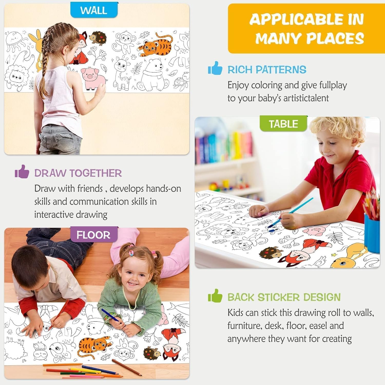 Gopinathecom Drawing Roll for Kids DIY Coloring Paper Roll with Sticker Back Large Ocean Themed Scroll Poster Compatible with Crayons Pencils Markers Art Craft Gift for Children Birthday School Use 5