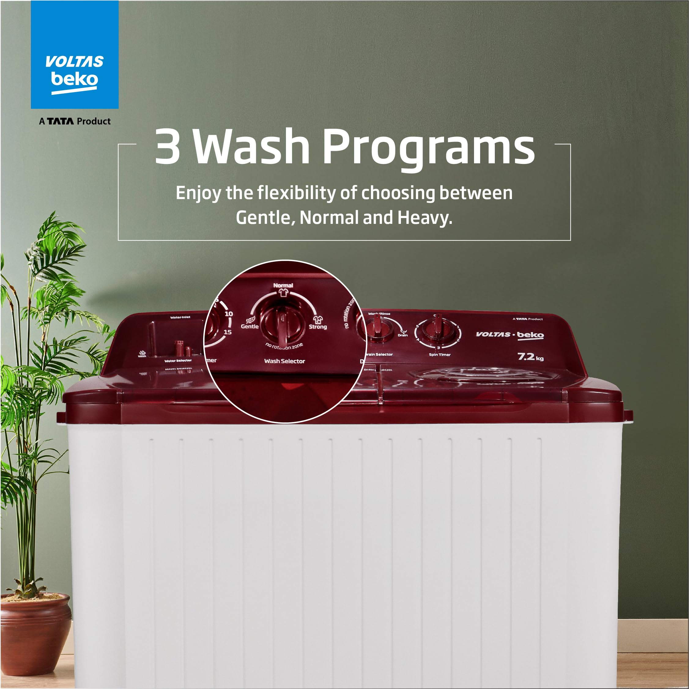 Voltas beko, A Tata Product 7.2 Kg Semi-Automatic Top Load Washing Machine, (WTT72, Burgundy, 2023 Model, Fast Dry) 5
