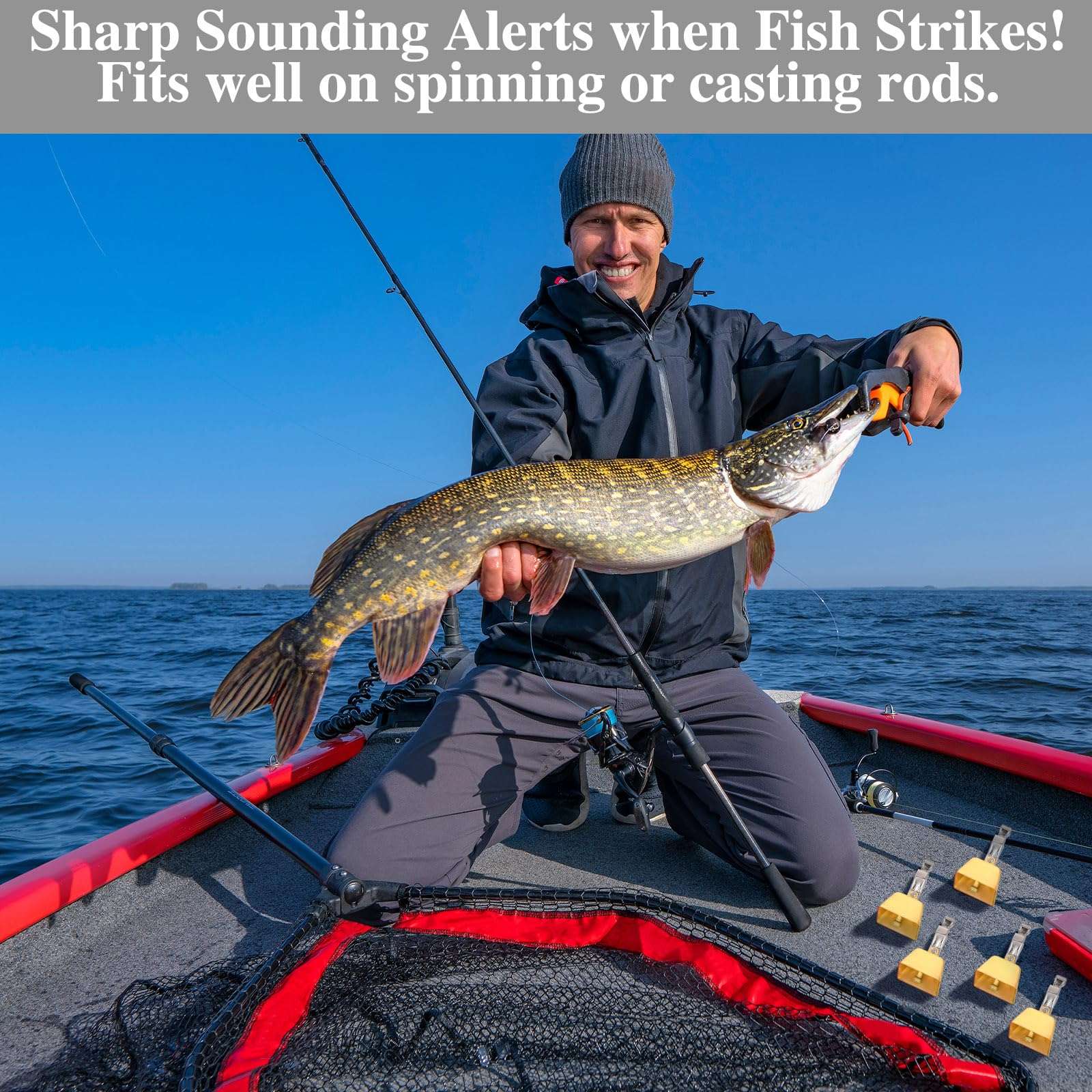 Soulchen 20 Pcs Gold Fishing Bells Fishing Pole Gold Catfish Bells Alert with Clamp Clip on Poles Catfishing Equipment Angling Rings Ice Accessories for Angling Rod Tips 5