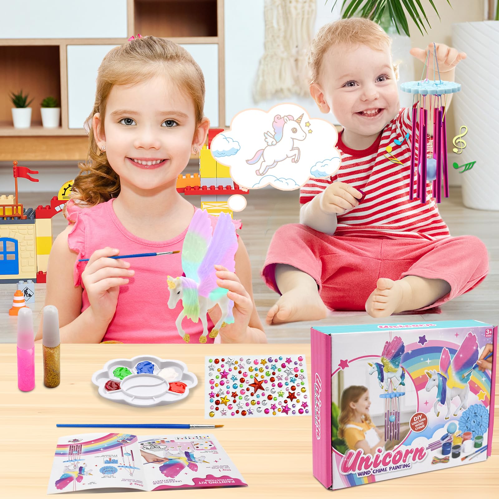 Cyiecw Unicorn Gifts for Girls - Arts and Crafts for Girls Ages 3, 4, 5, 6, 7, 8 - Paint Your Own Unicorn Wind Chime 4