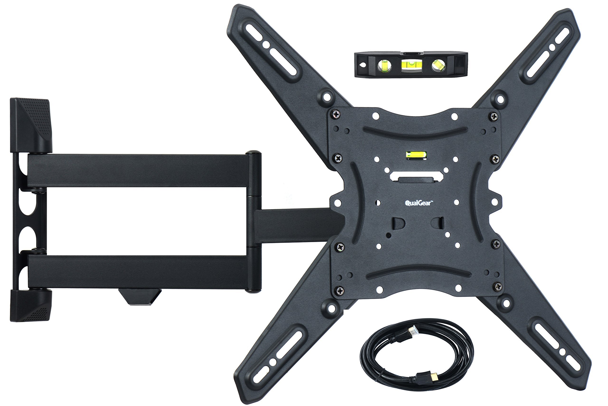 QualGear Qg-TM-021-Blk Universal Ultra Slim Low Profile Articulating Wall Mounting Kit for Most 23-Inch to 47-Inch and Some 55-Inch Led TVs, with 6ft HDMI V2.0 Cable, Black