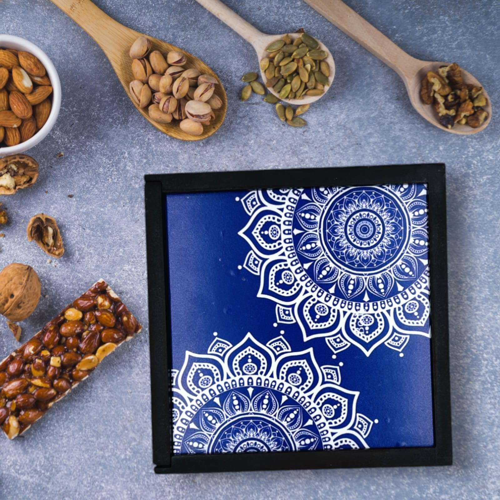 Angira handicrafts wooden Dry fruit box Multipurpose 4 Section Handcrafted Large Size Square Dry Fruit Box for Diwali Gift, Food Storage, Spice Box AHS-WBOXX02 1