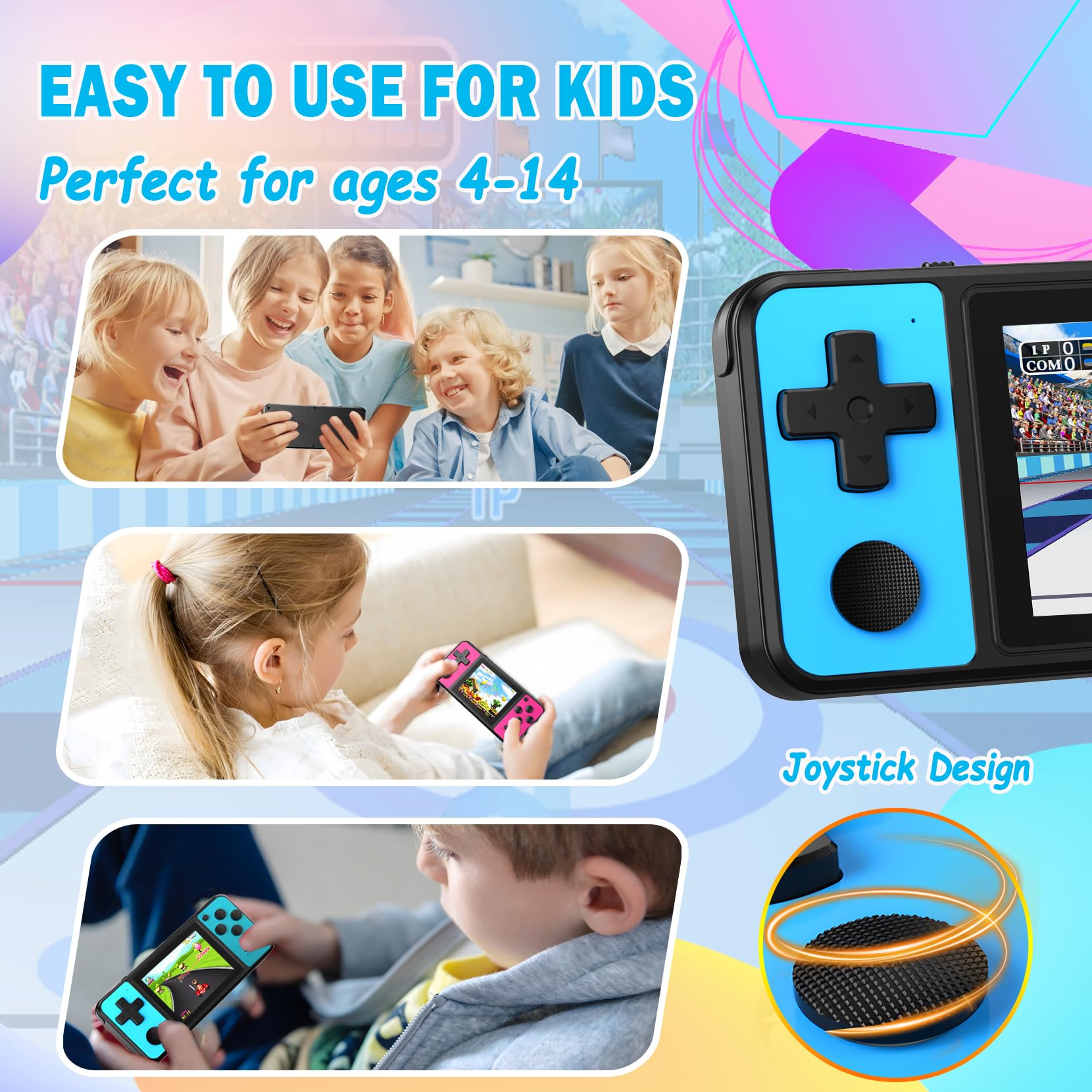 Beico 32 Bit Kids Handheld Games Preloaded 139 Video Games,Portable Electronic Toys with 3.0" IPS Screen Rechargeable Battery,Gaming System Birthday Gifts for Boys Girls Ages 4-12 (Blue-Red) 6